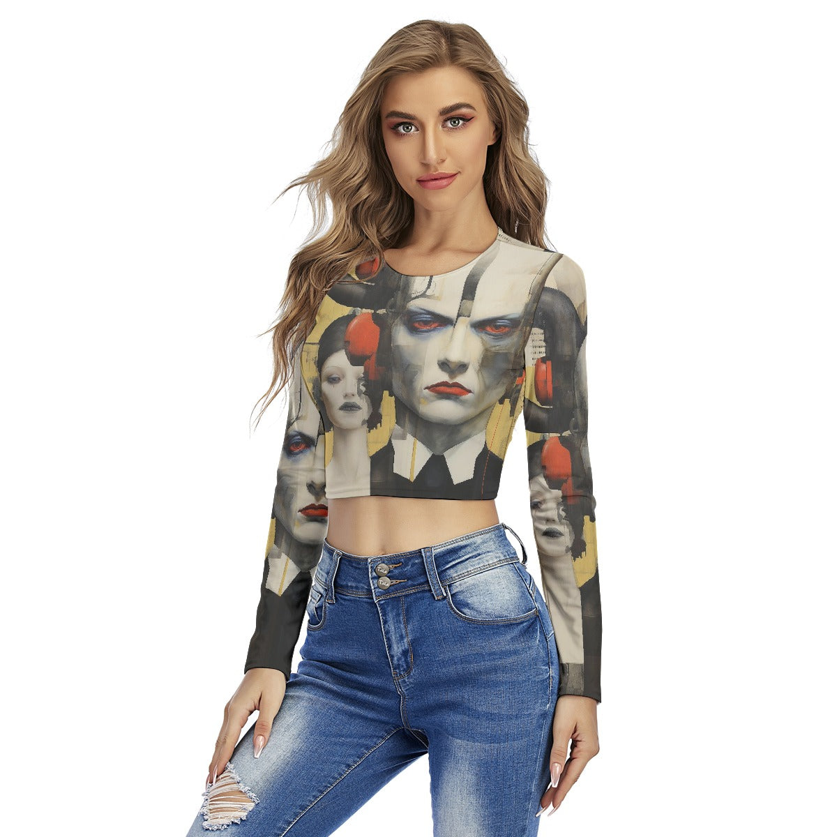 All-Over Print Women's Round Neck Crop Top T-Shirt