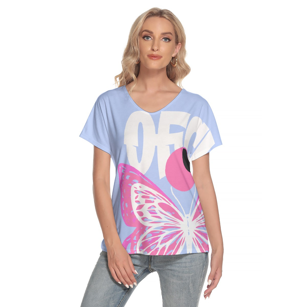 All-Over Print Women's Loose V-neck Short Sleeve T-shirt