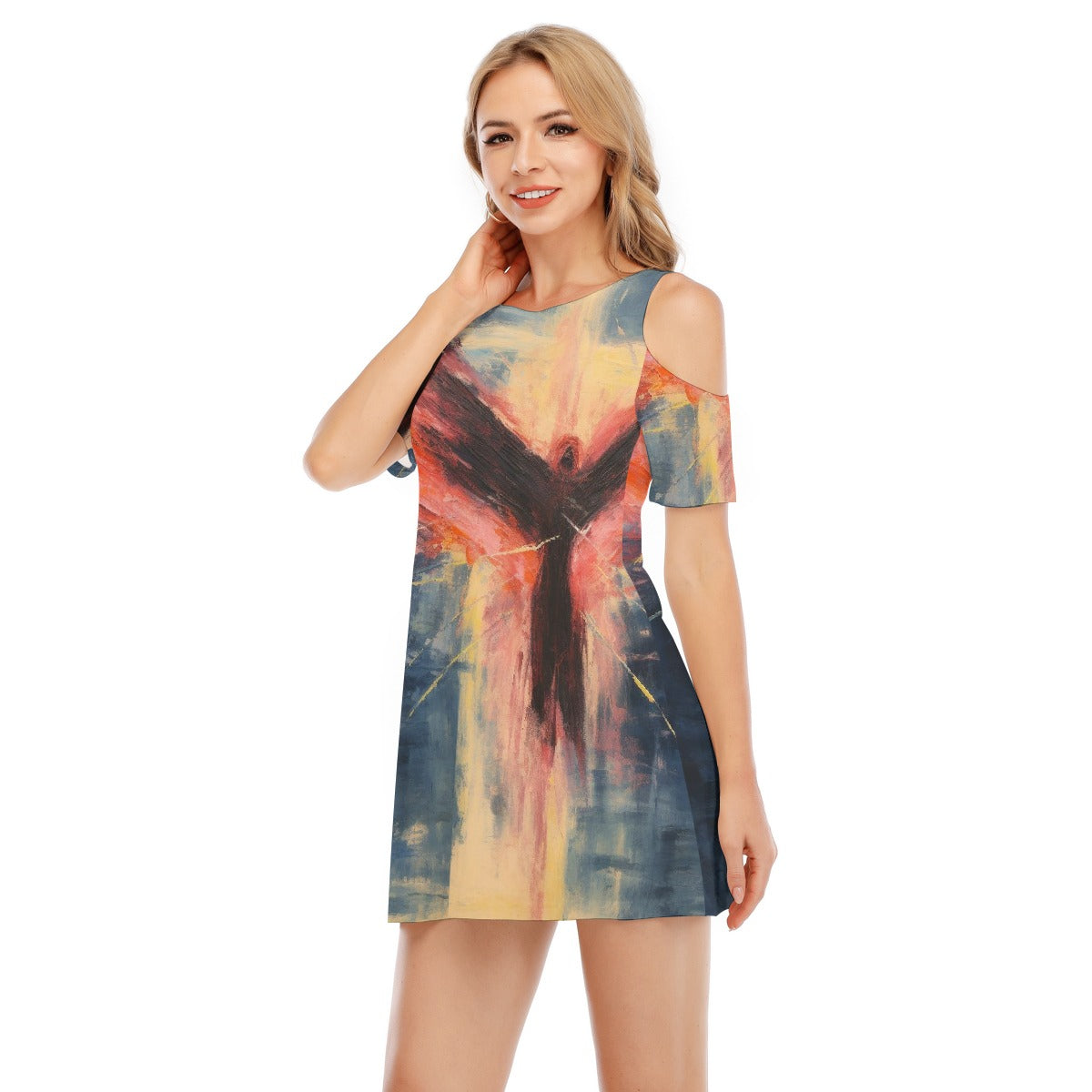 All-Over Print Women's Cold Shoulder Dress | 190GSM Cotton