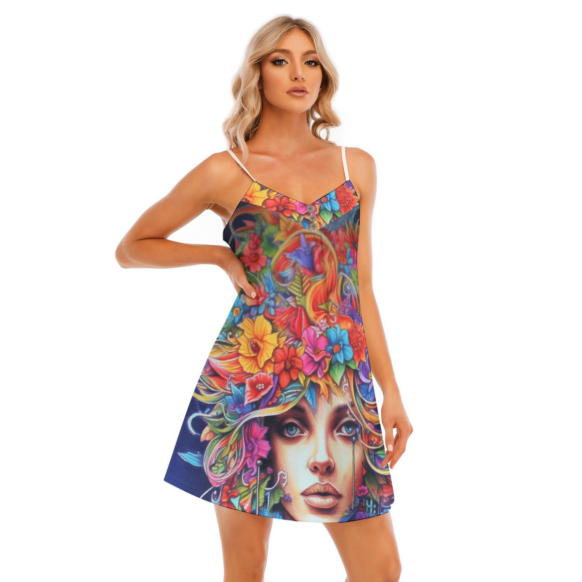 All-Over Print Women's V-neck Cami Dress