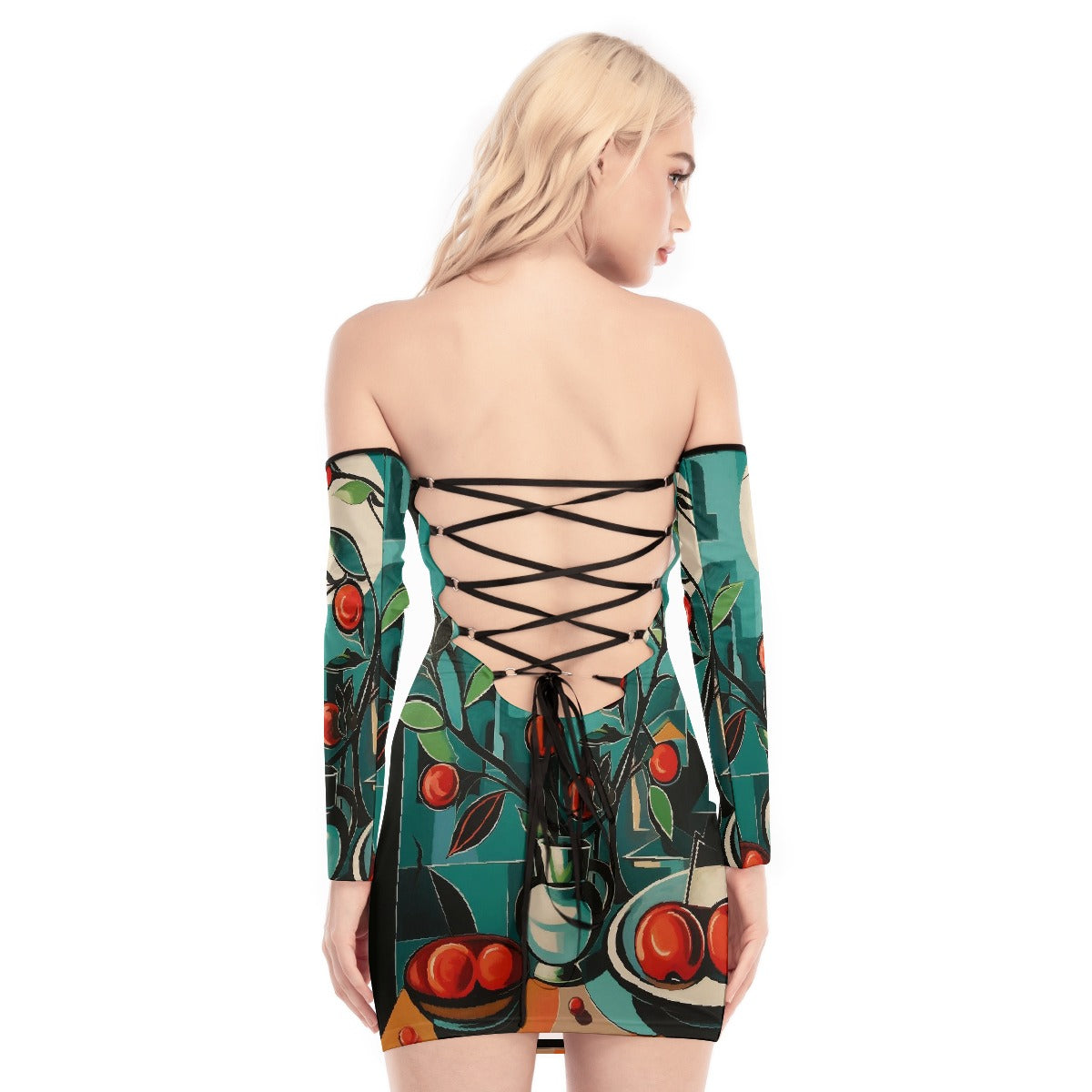 All-Over Print Women's Off-shoulder Back Lace-up Dress