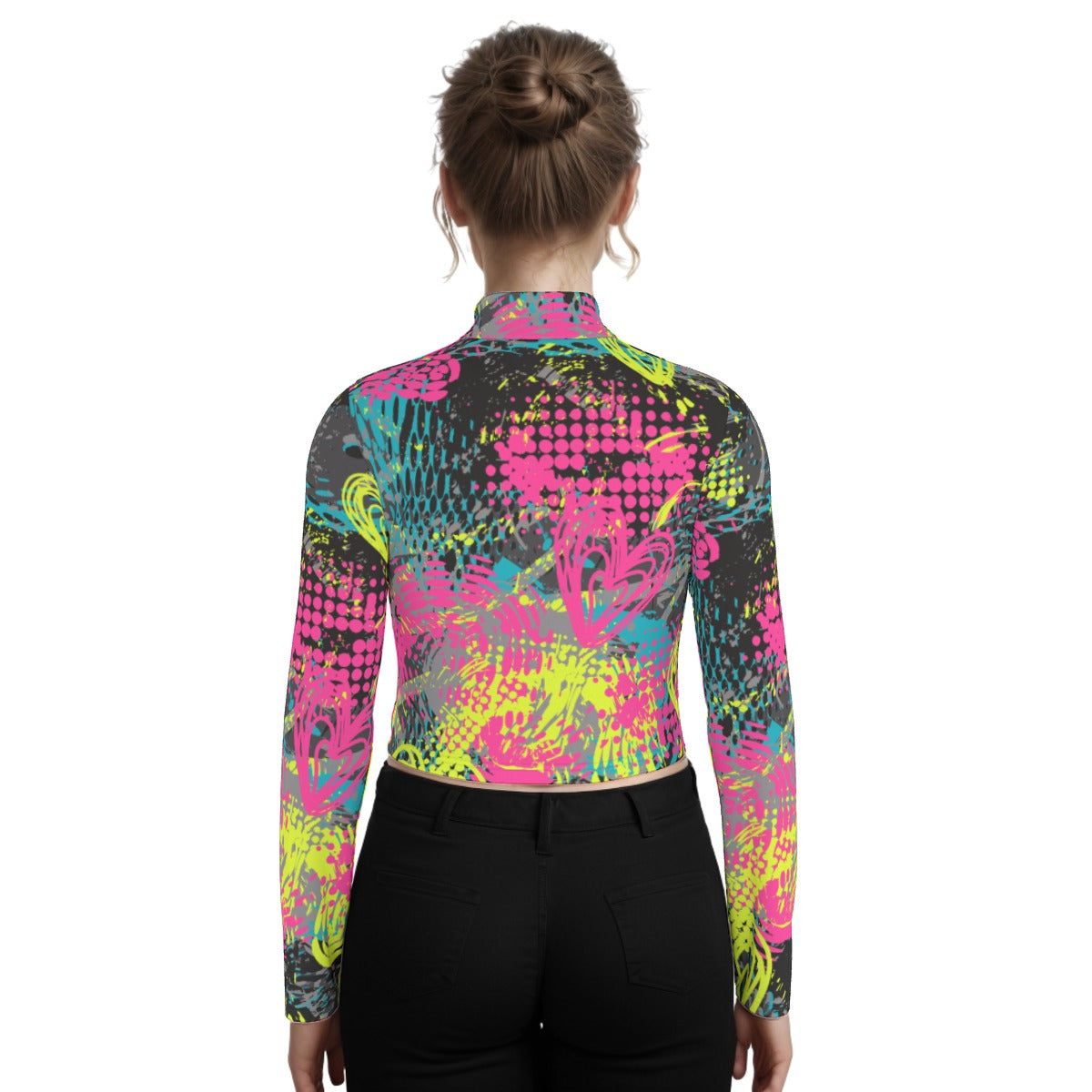 Eco-Friendly All-Over Print Women's Turtleneck T-shirt With Long Sleeve