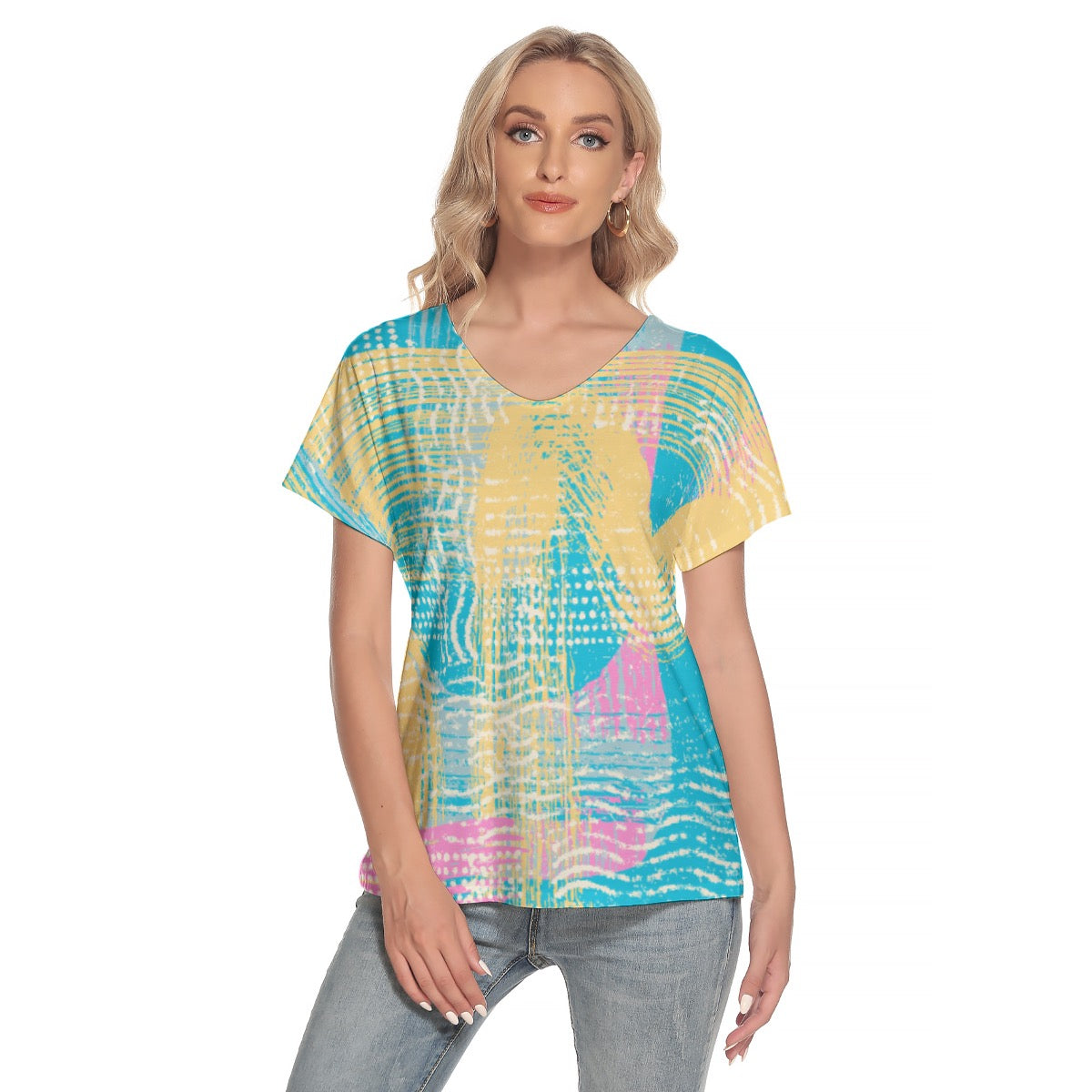 All-Over Print Women's Loose V-neck Short Sleeve T-shirt