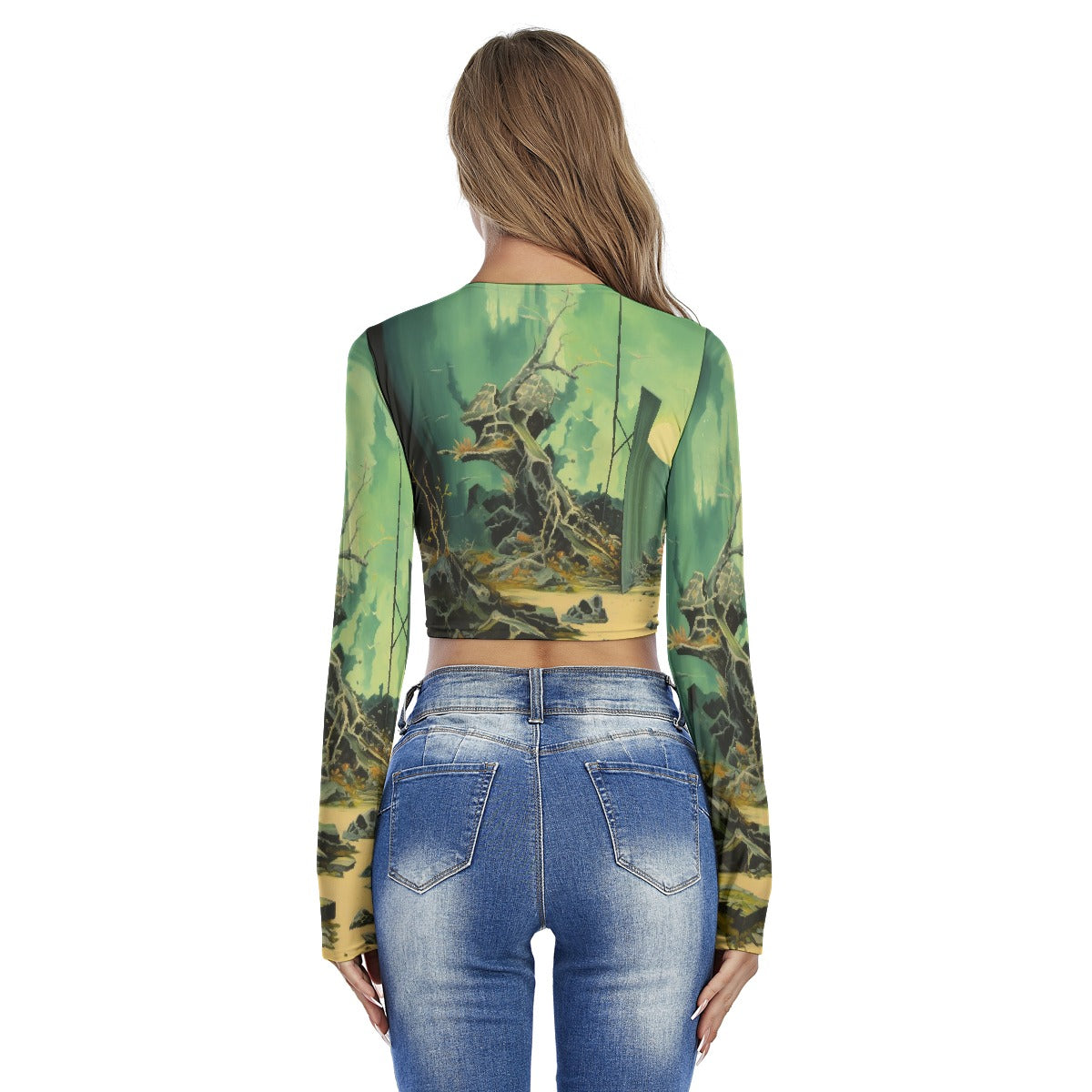 All-Over Print Women's Round Neck Crop Top T-Shirt