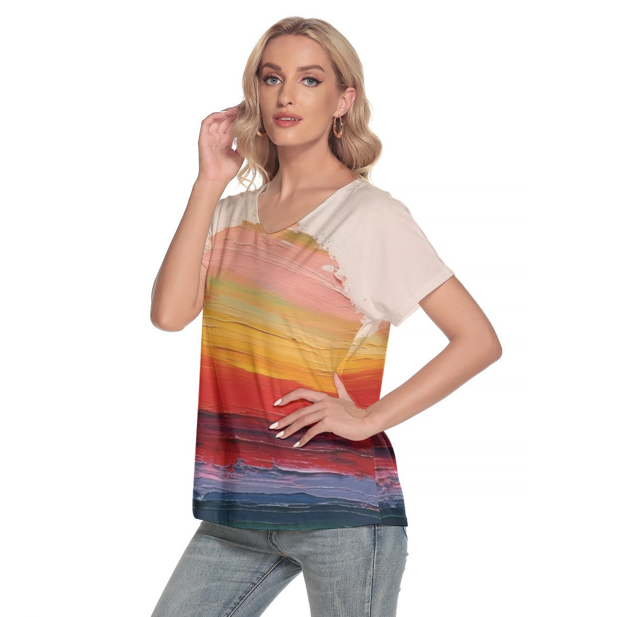 All-Over Print Women's Loose V-neck Short Sleeve T-shirt