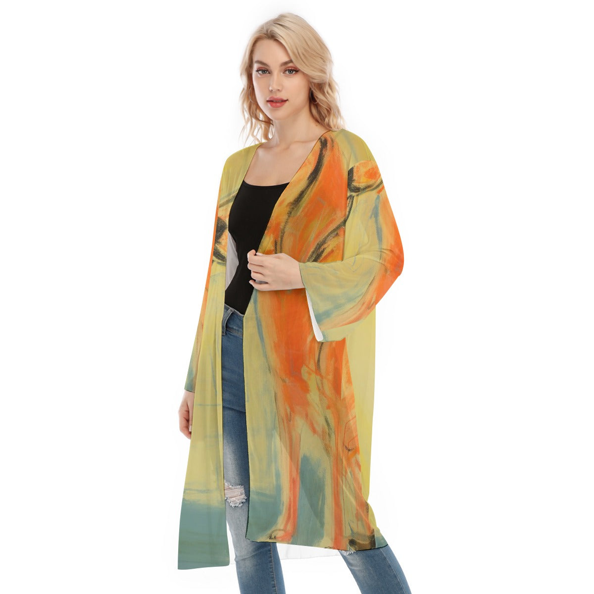 All- Over Print Women's Long Sleeve Mesh Cardigan