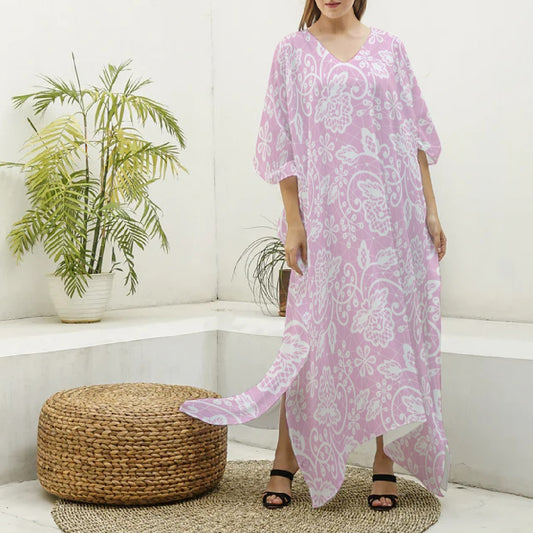 All-Over Print Women's Imitation Silk V-neck Kaftan Robe