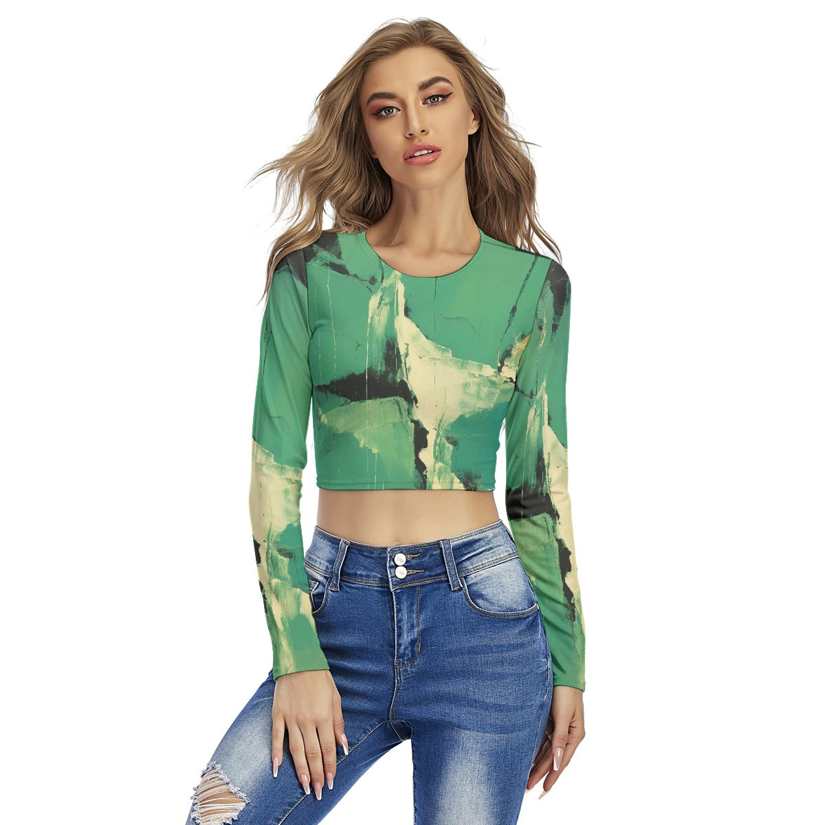 All-Over Print Women's Round Neck Crop Top T-Shirt