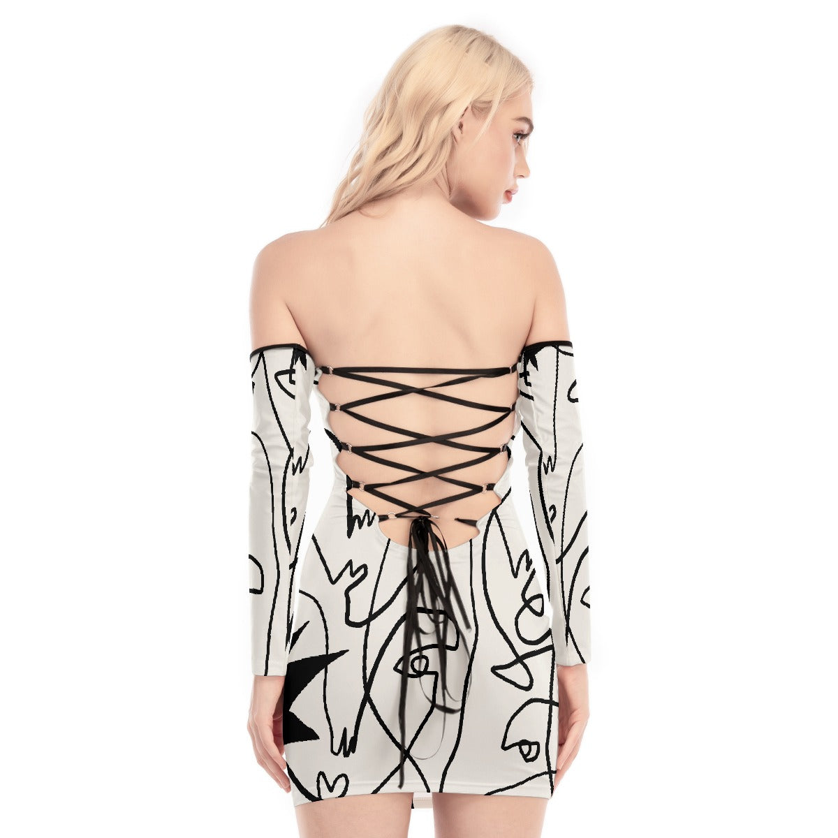 All-Over Print Women's Off-shoulder Back Lace-up Dress