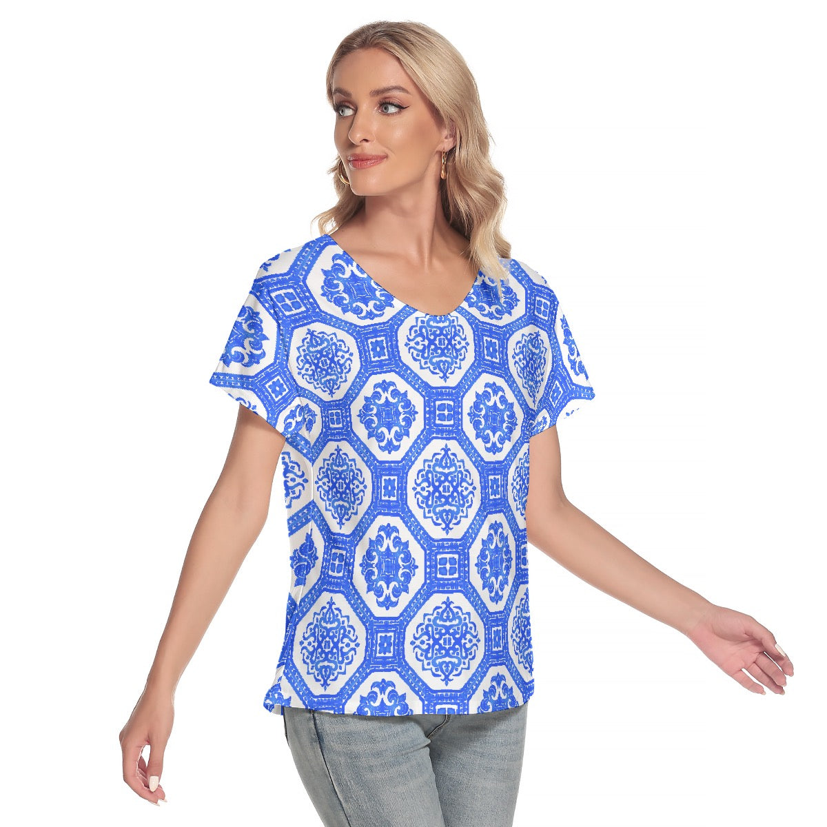 All-Over Print Women's Loose V-neck Short Sleeve T-shirt