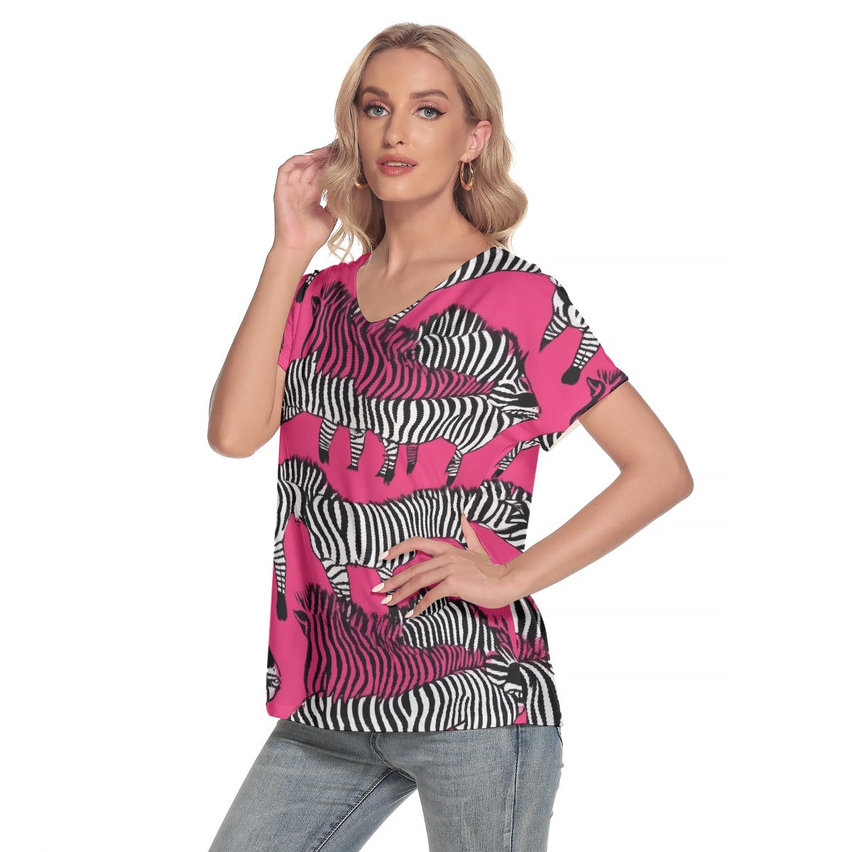 All-Over Print Women's Loose V-neck Short Sleeve T-shirt