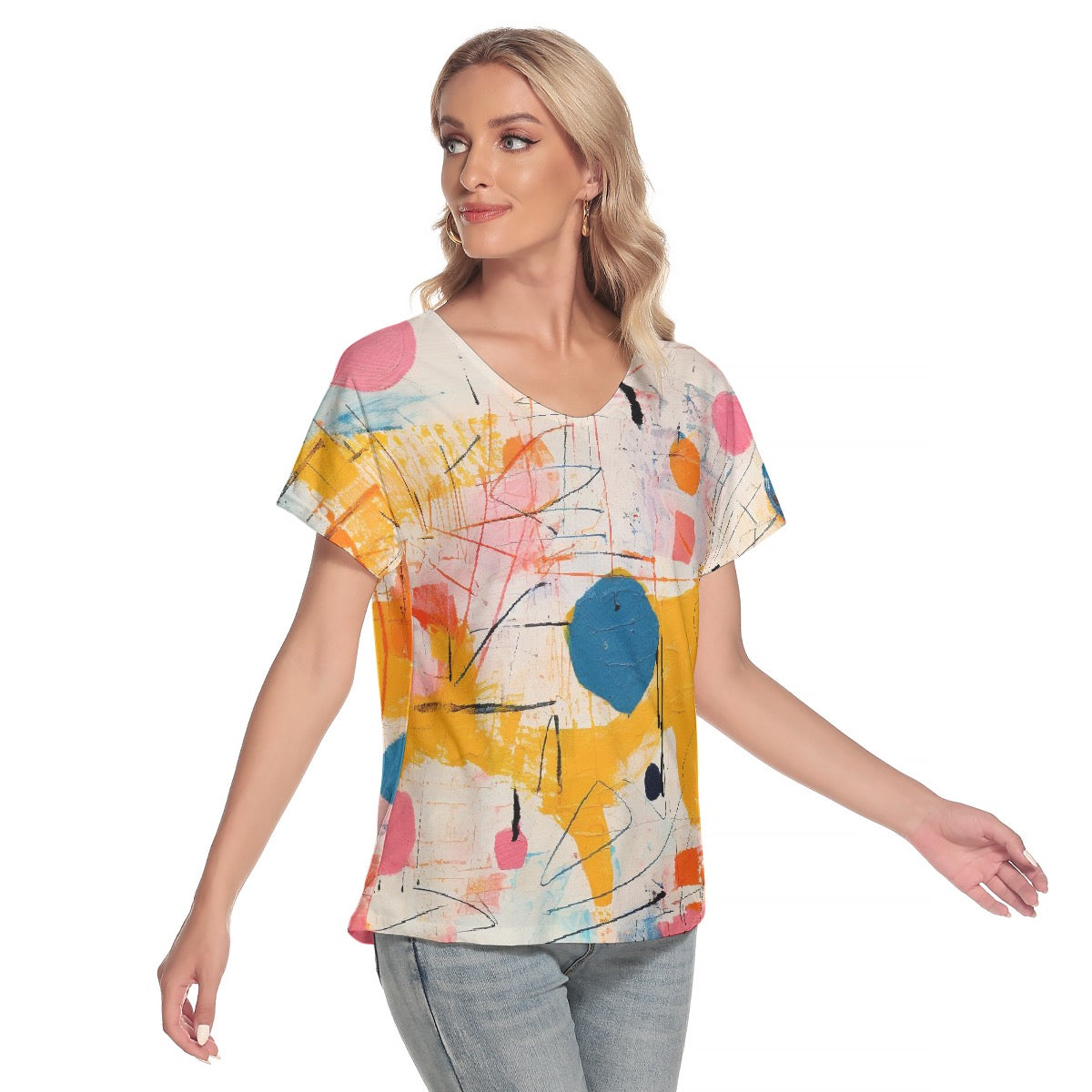 All-Over Print Women's Loose V-neck Short Sleeve T-shirt