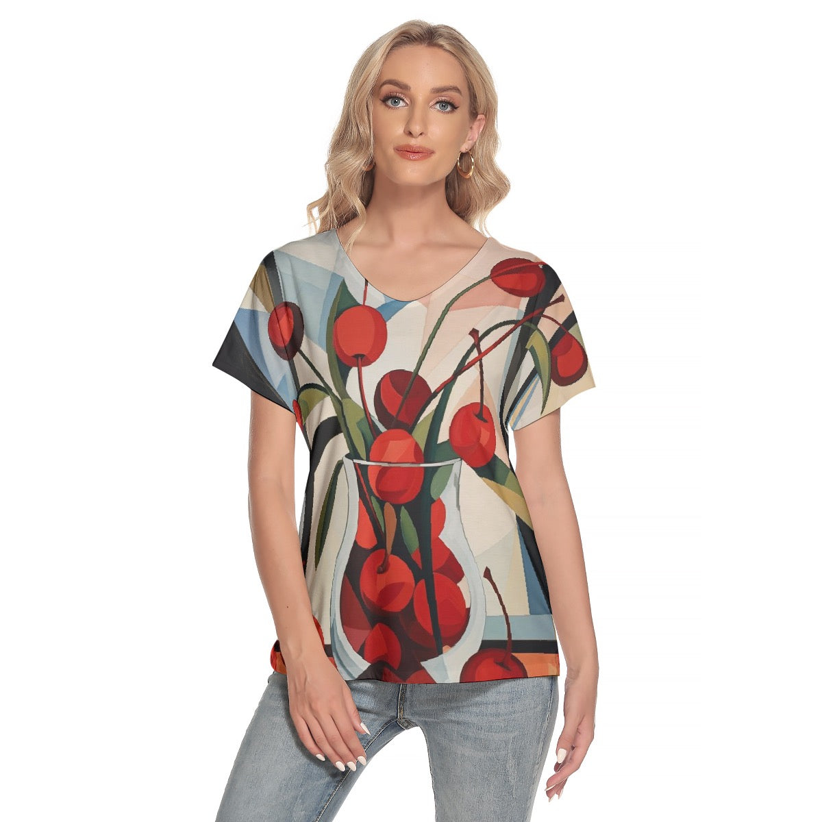 All-Over Print Women's Loose V-neck Short Sleeve T-shirt