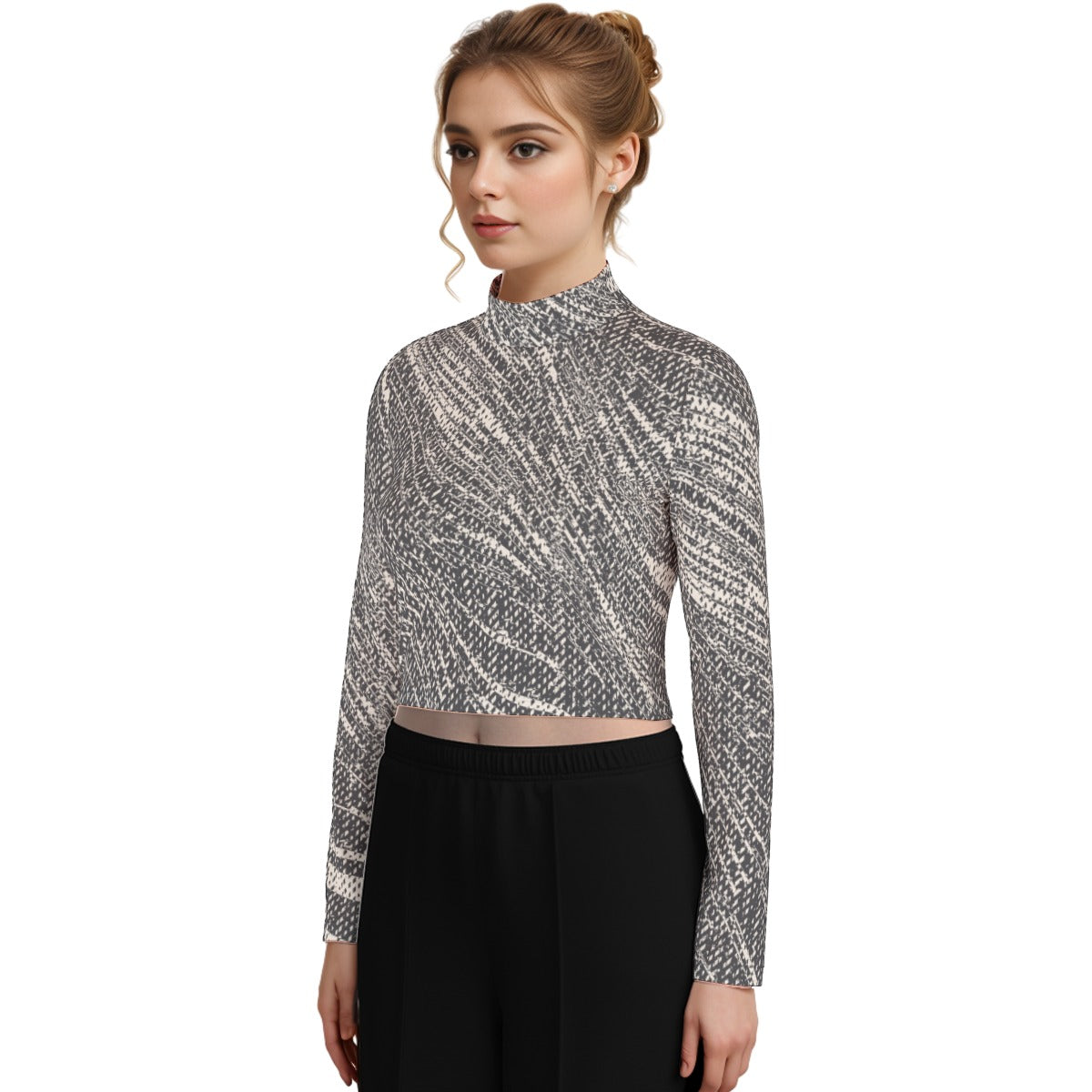 Eco-Friendly All-Over Print Women's Turtleneck T-shirt With Long Sleeve