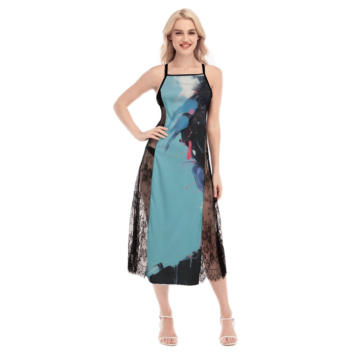 All-Over Print Women's Lace Cami Cross Back Dress