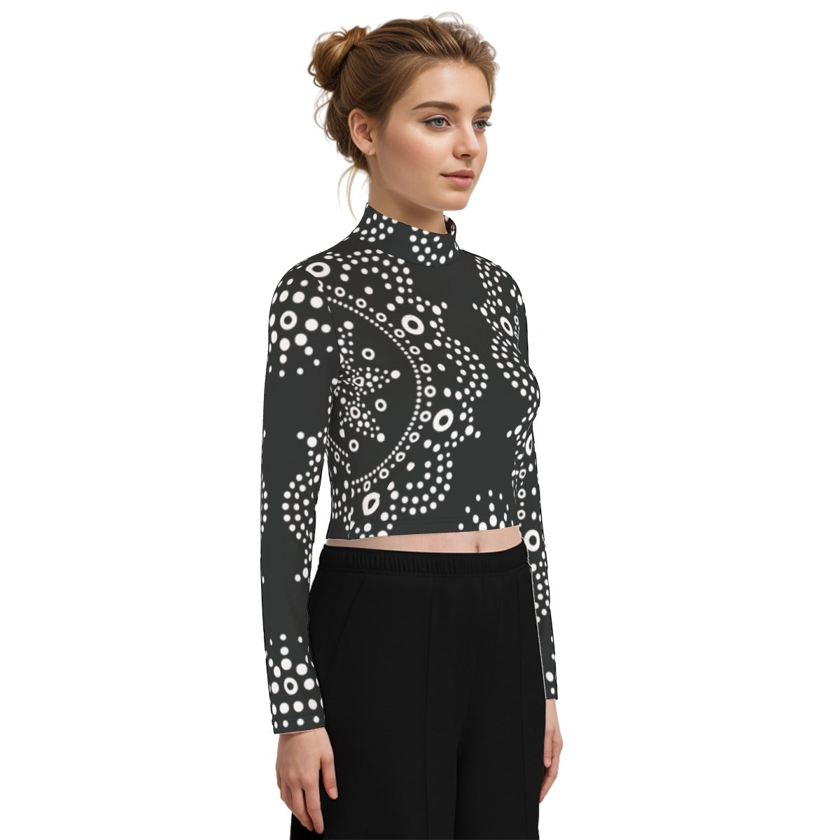 Eco-Friendly All-Over Print Women's Turtleneck T-shirt With Long Sleeve