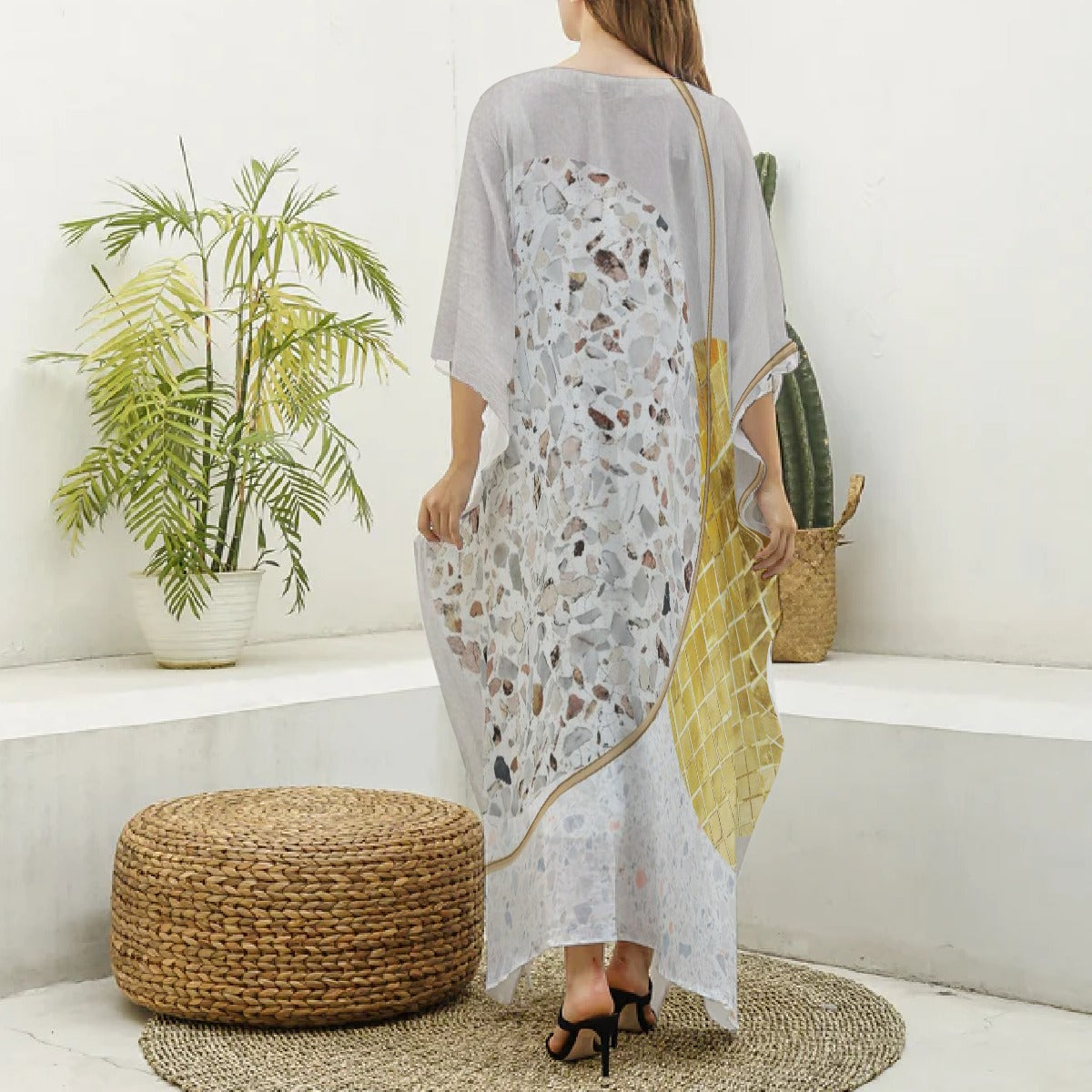 All-Over Print Women's Imitation Silk V-neck Kaftan Robe