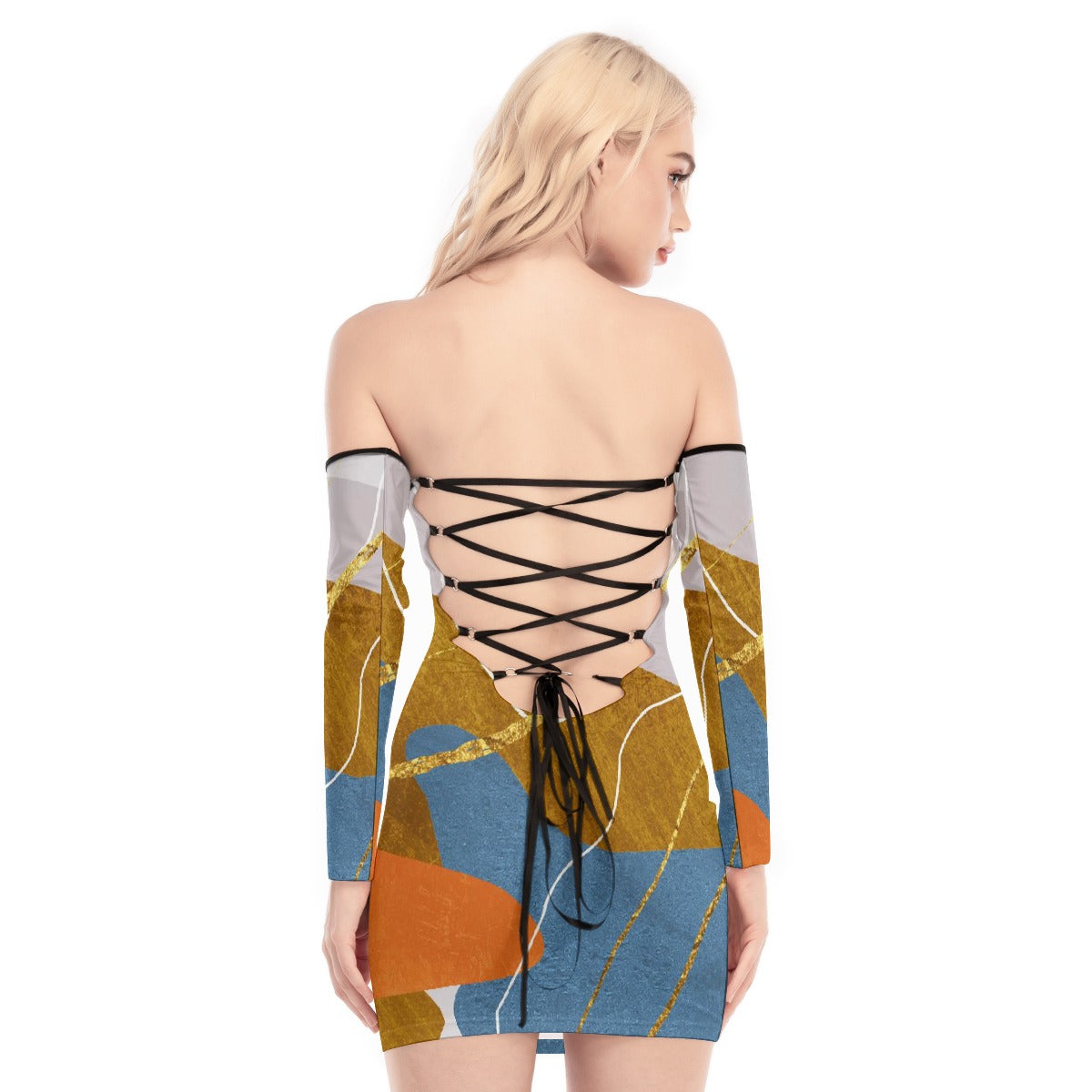 All-Over Print Women's Off-shoulder Back Lace-up Dress