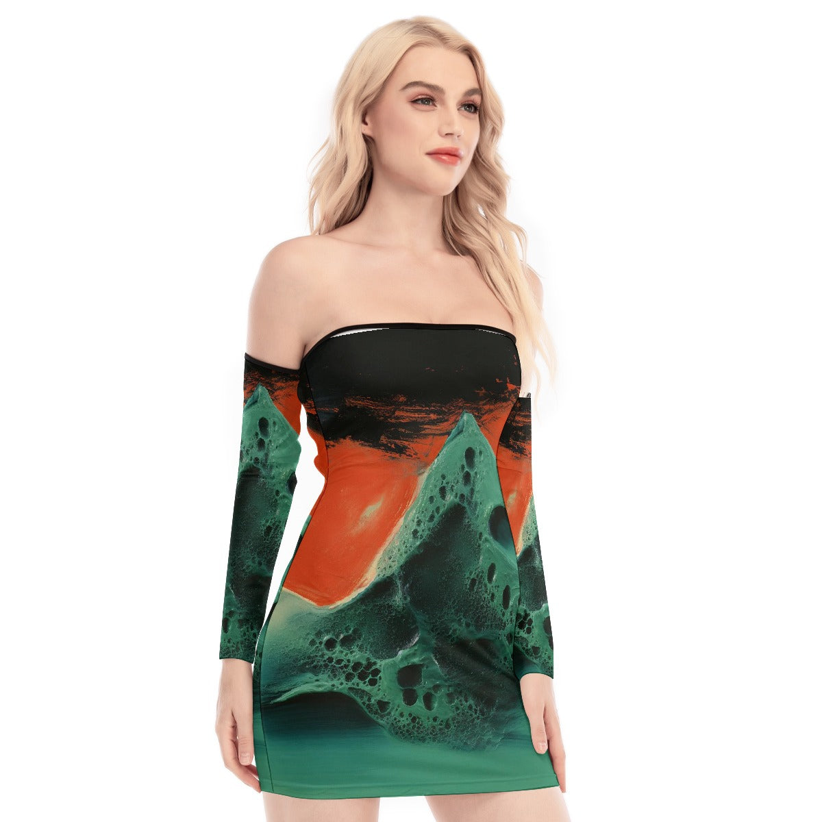 All-Over Print Women's Off-shoulder Back Lace-up Dress