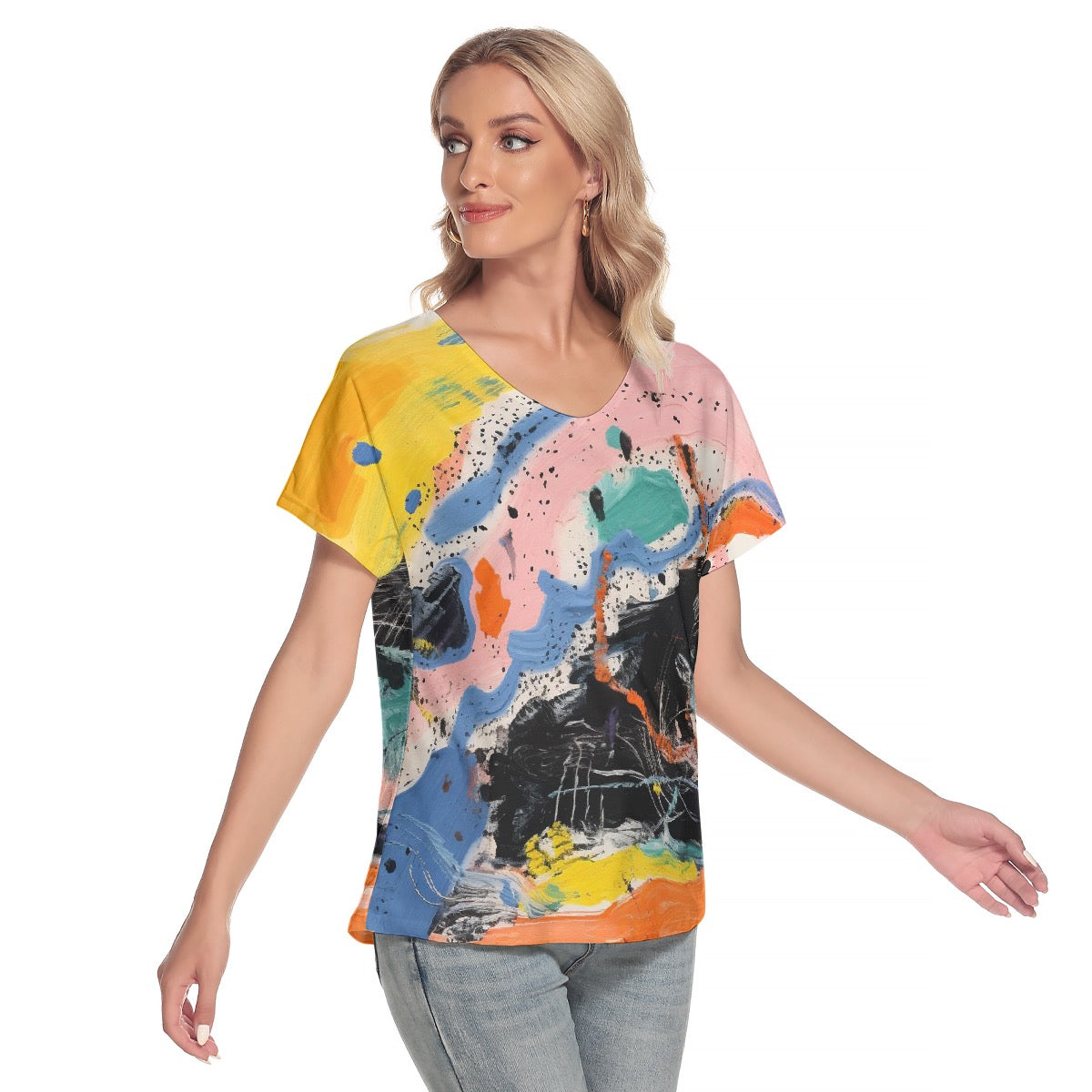 All-Over Print Women's Loose V-neck Short Sleeve T-shirt