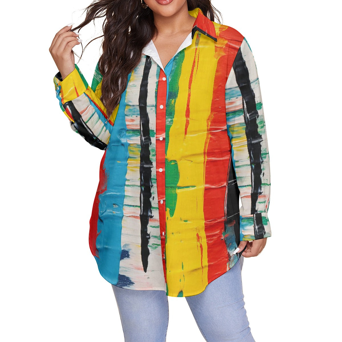 All-Over Print Women's Shirt With Long Sleeve(Plus Size)