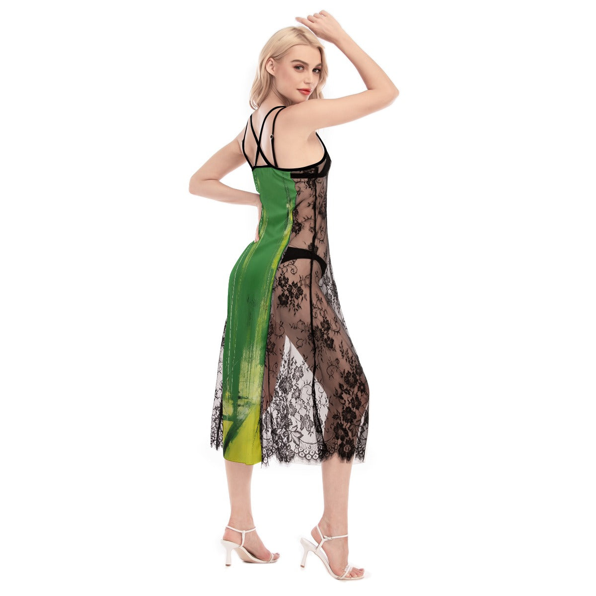 All-Over Print Women's Lace Cami Cross Back Dress