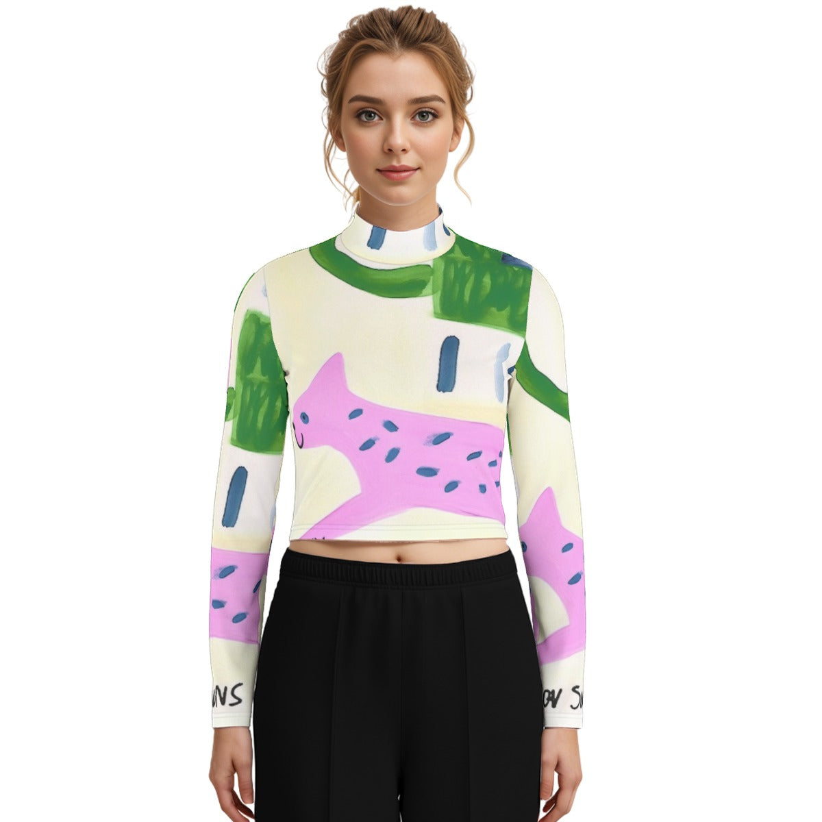 Eco-Friendly All-Over Print Women's Turtleneck T-shirt With Long Sleeve