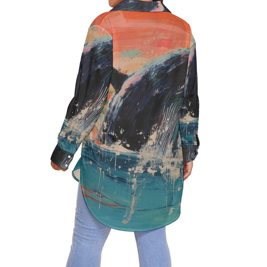 All-Over Print Women's Shirt With Long Sleeve(Plus Size)