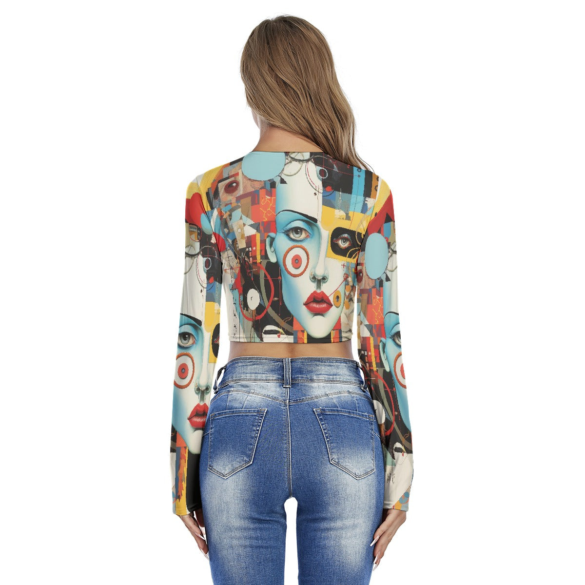 All-Over Print Women's Round Neck Crop Top T-Shirt