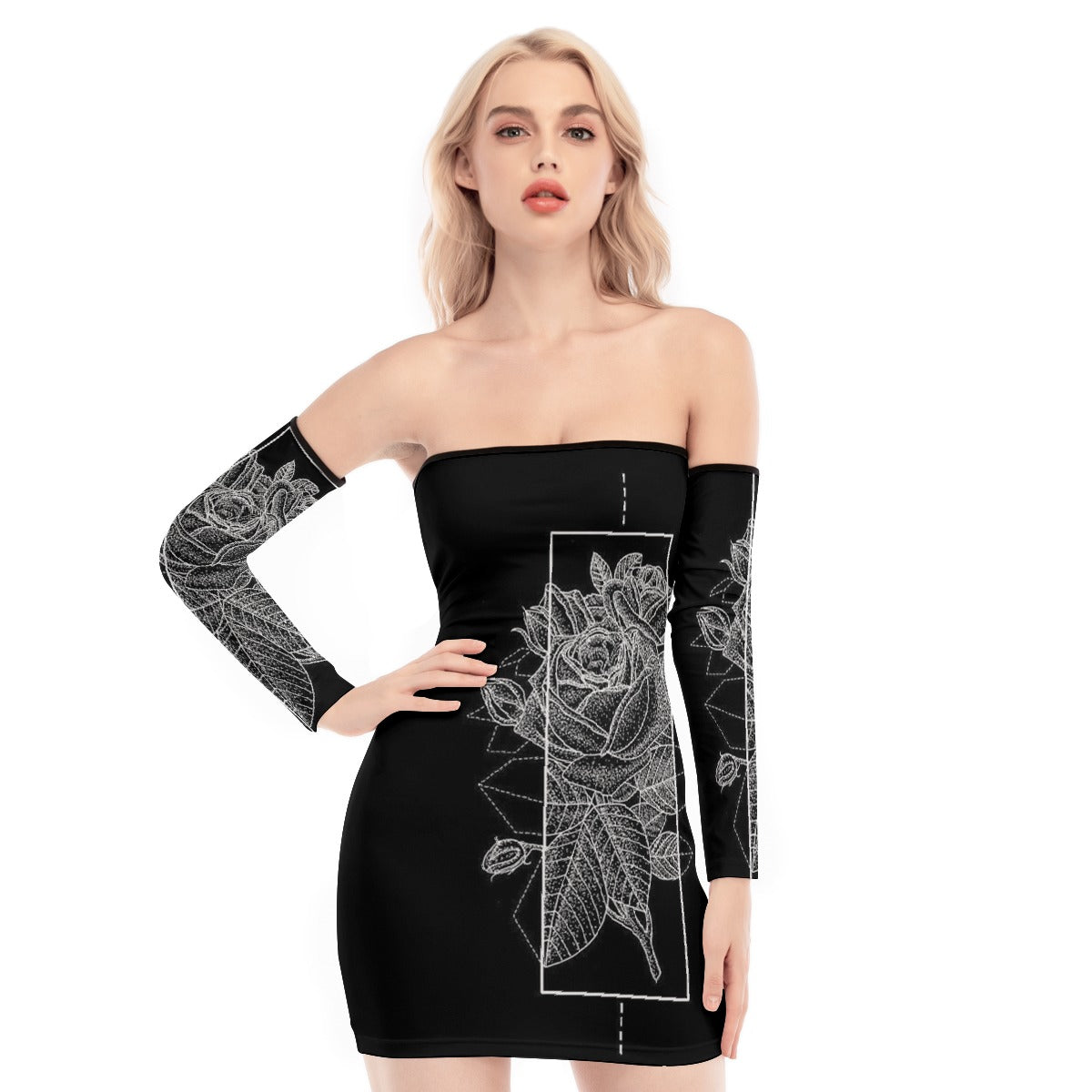 All-Over Print Women's Off-shoulder Back Lace-up Dress