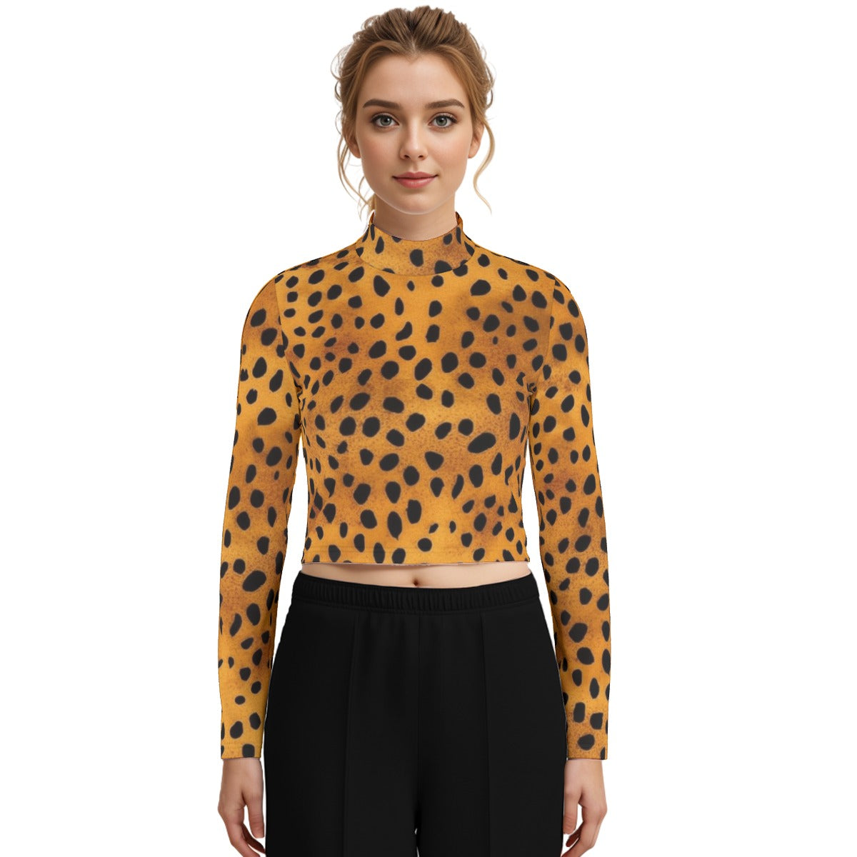 Eco-Friendly All-Over Print Women's Turtleneck T-shirt With Long Sleeve