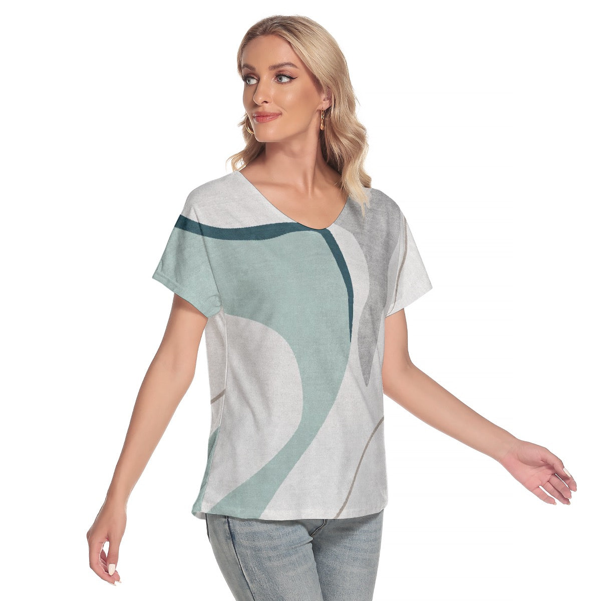 All-Over Print Women's Loose V-neck Short Sleeve T-shirt