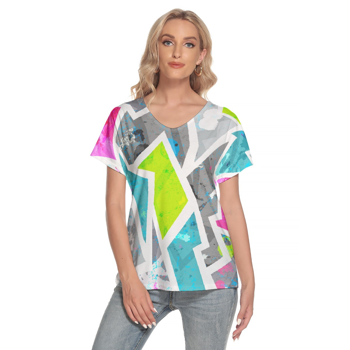 All-Over Print Women's Loose V-neck Short Sleeve T-shirt