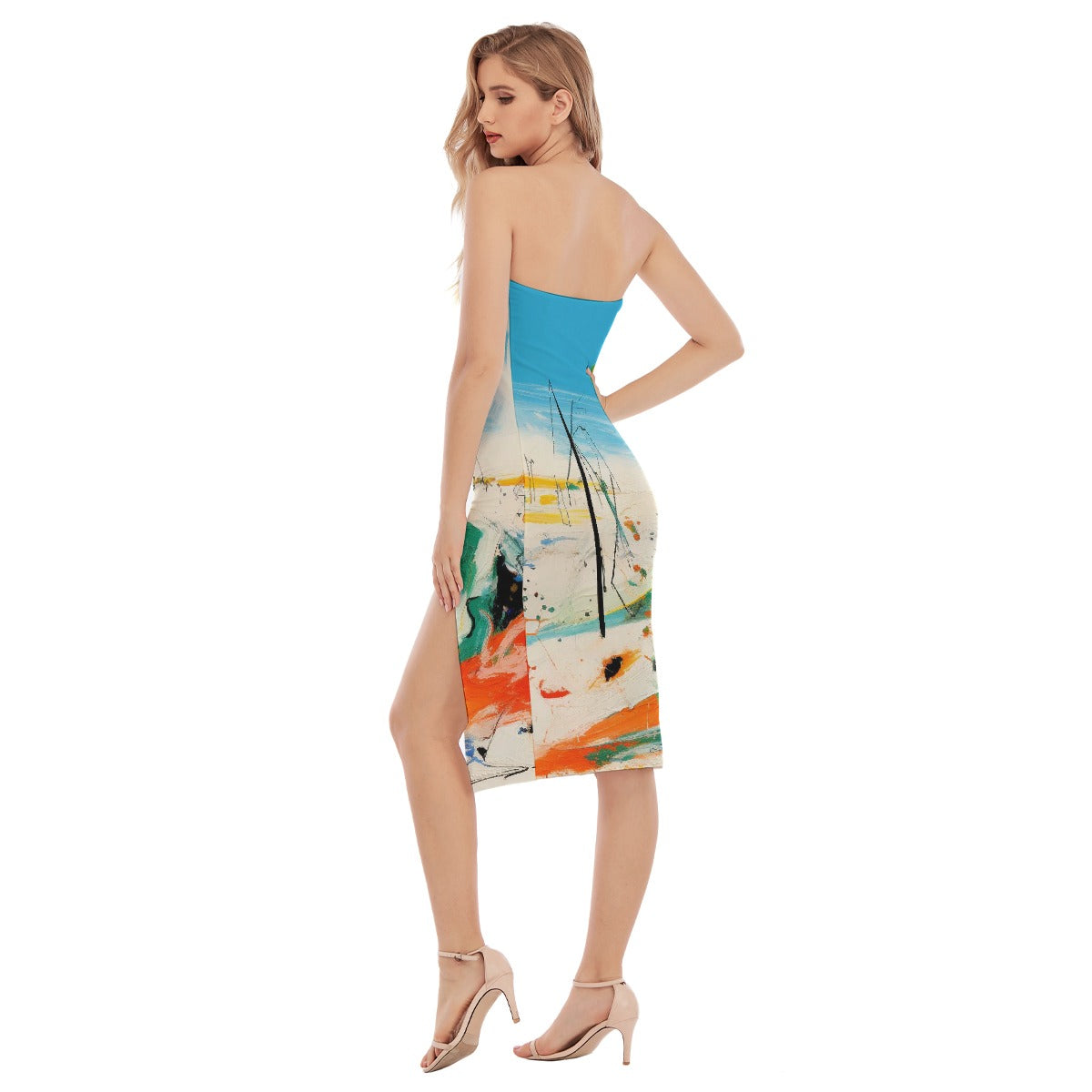 All-Over Print Women's Side Split Tube Top Dress