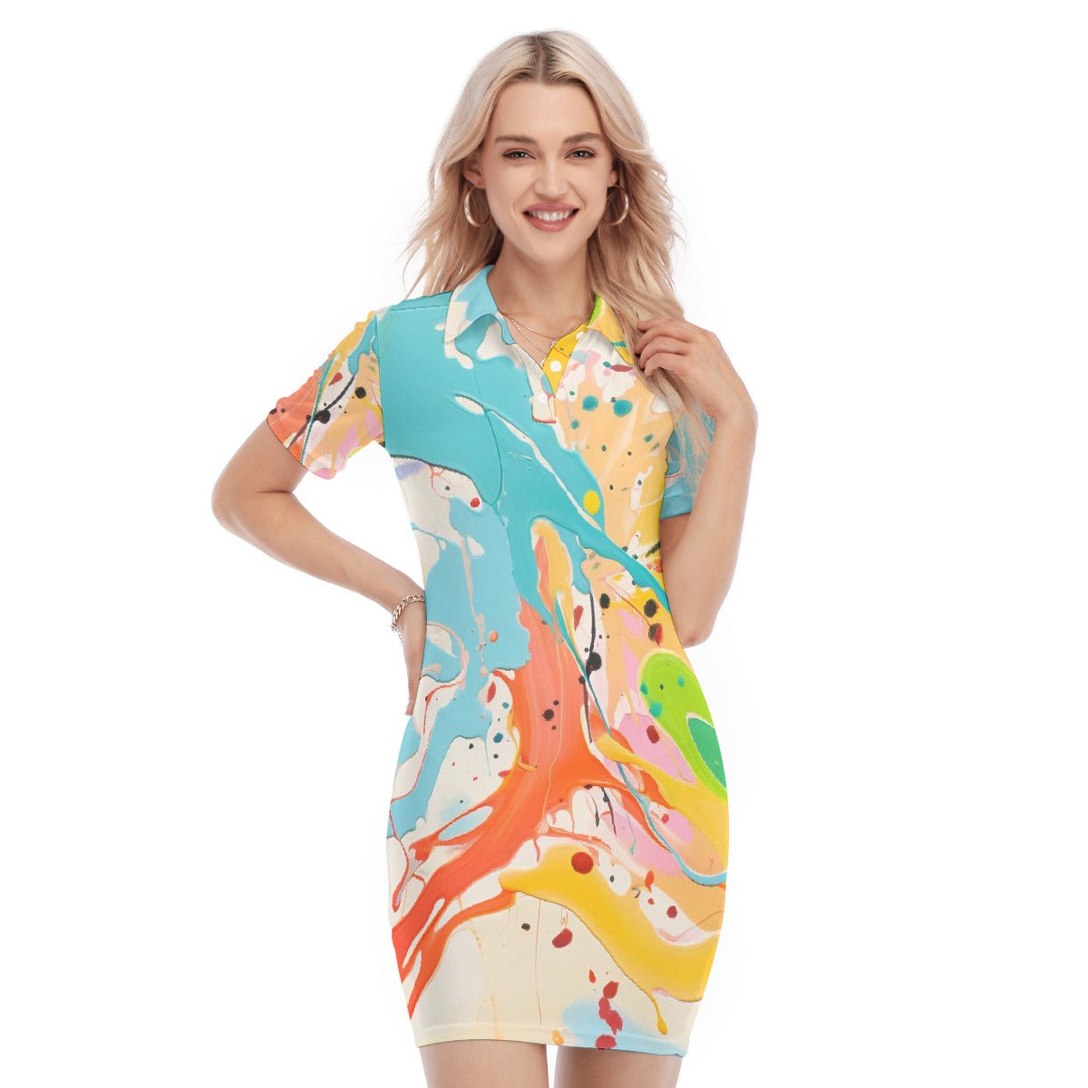 All-Over Print Women's Polo Collar Dress