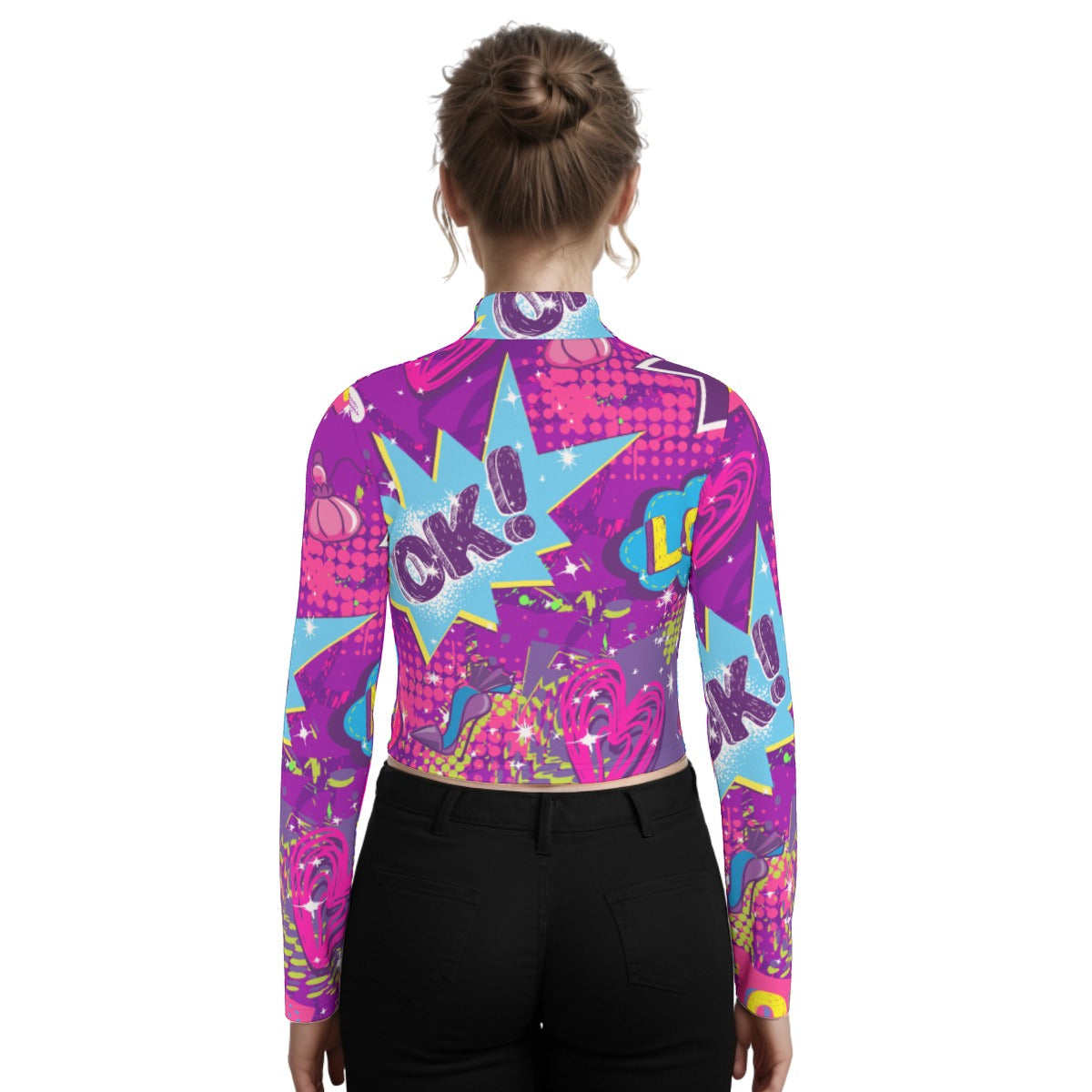 Eco-Friendly All-Over Print Women's Turtleneck T-shirt With Long Sleeve