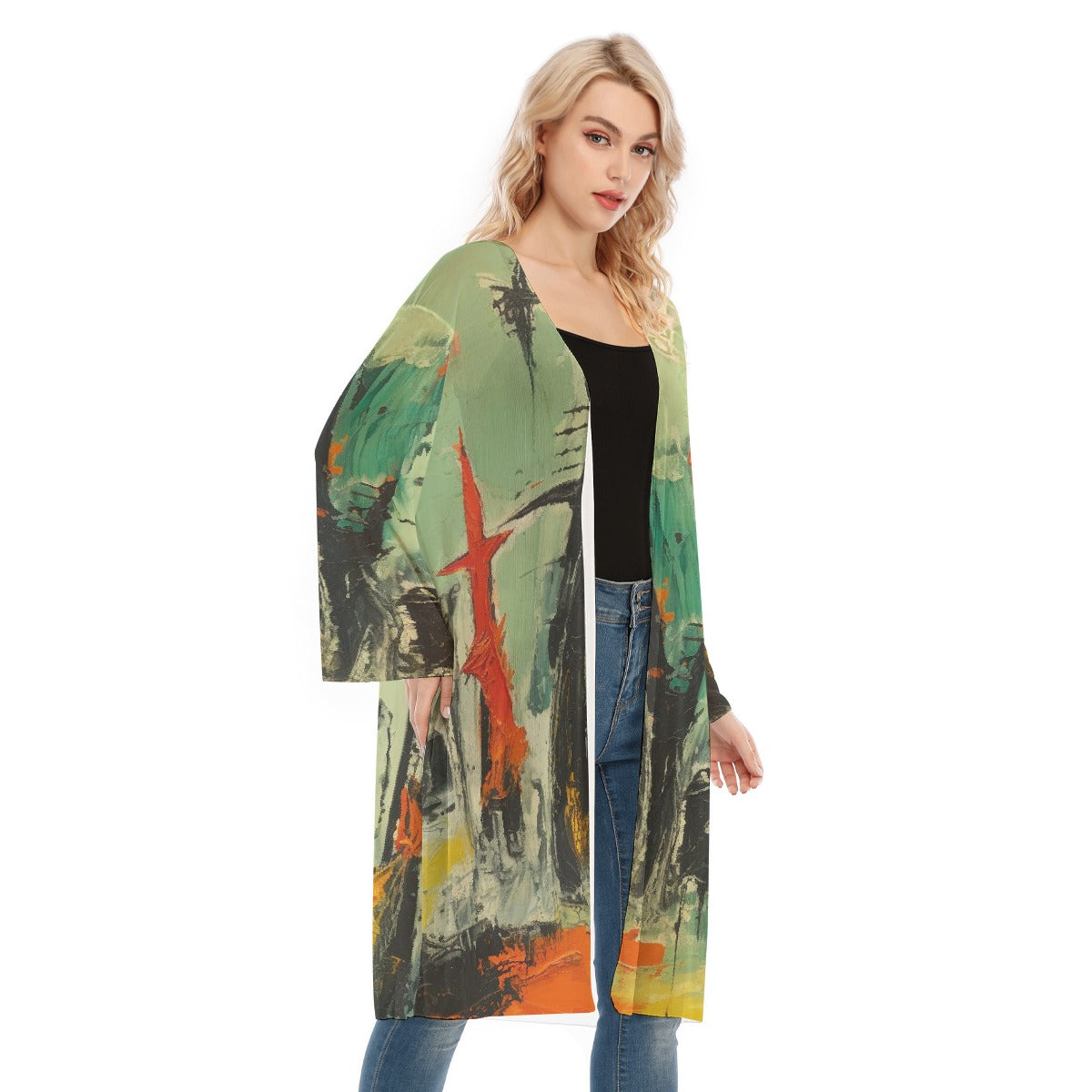 All- Over Print Women's Long Sleeve Mesh Cardigan