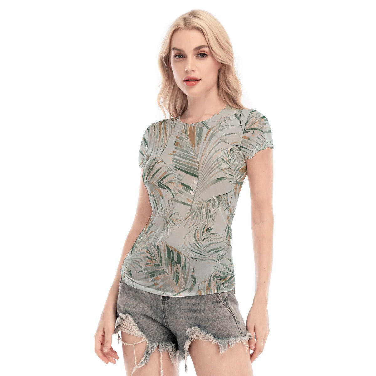 All-Over Print Women's Short Sleeve Mesh Blouse