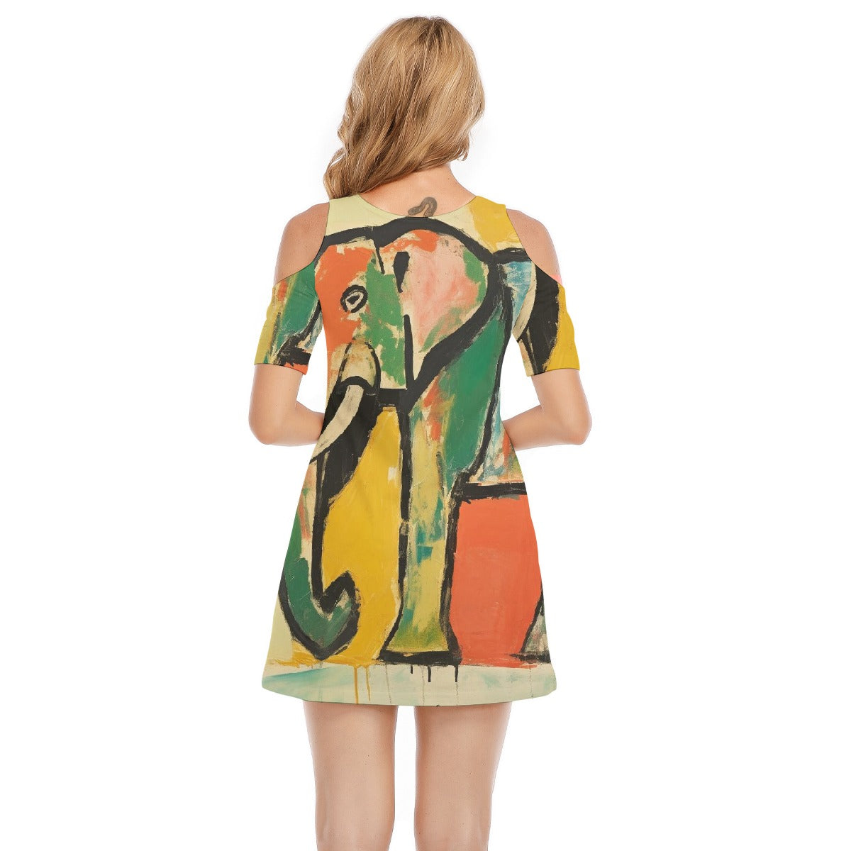 All-Over Print Women's Cold Shoulder Dress | 190GSM Cotton