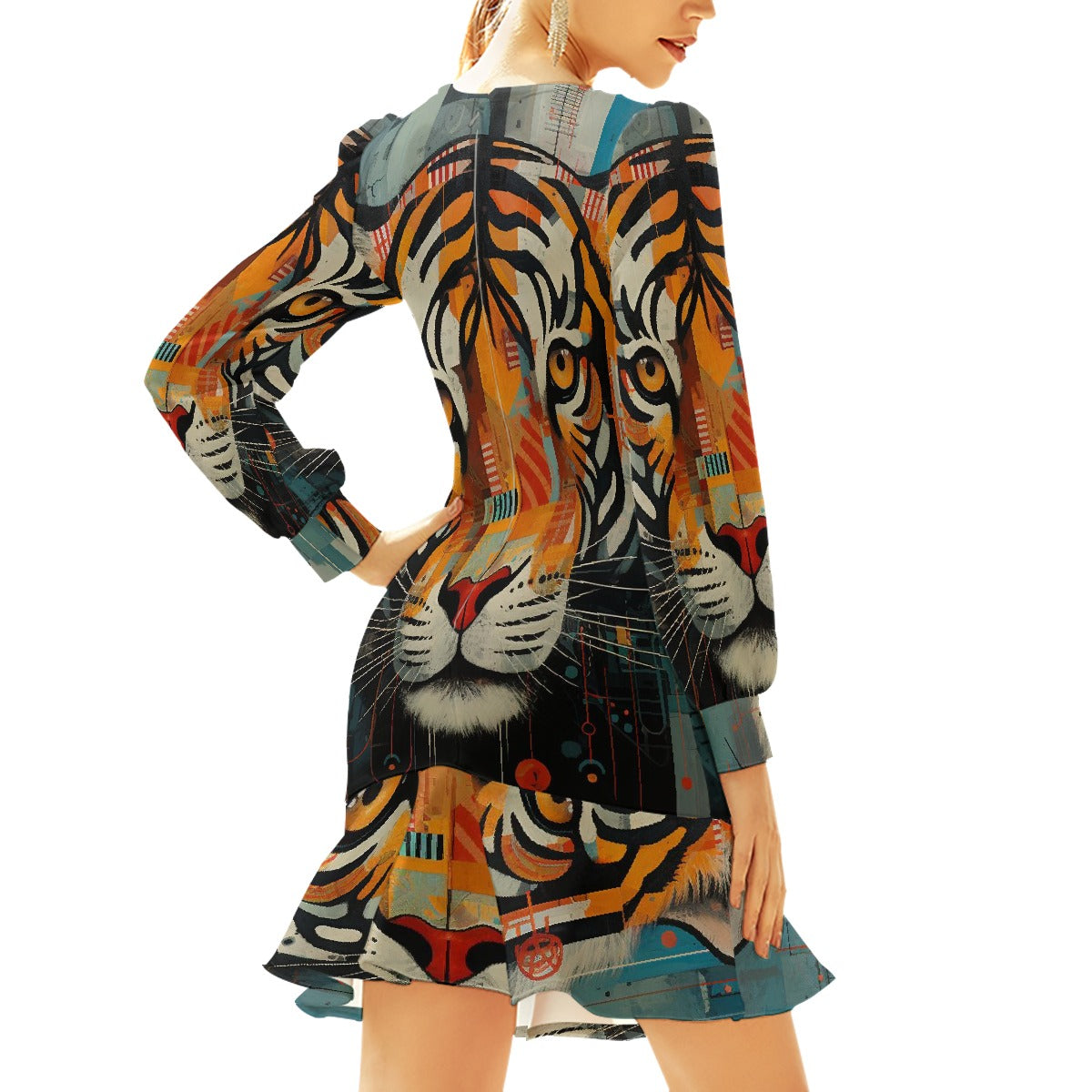 All-Over Print Women's Ruffle Hem Skinny Dress