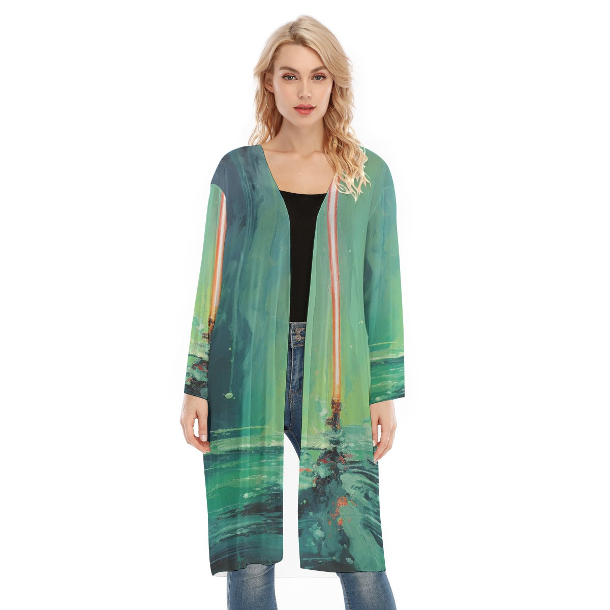 All- Over Print Women's Long Sleeve Mesh Cardigan