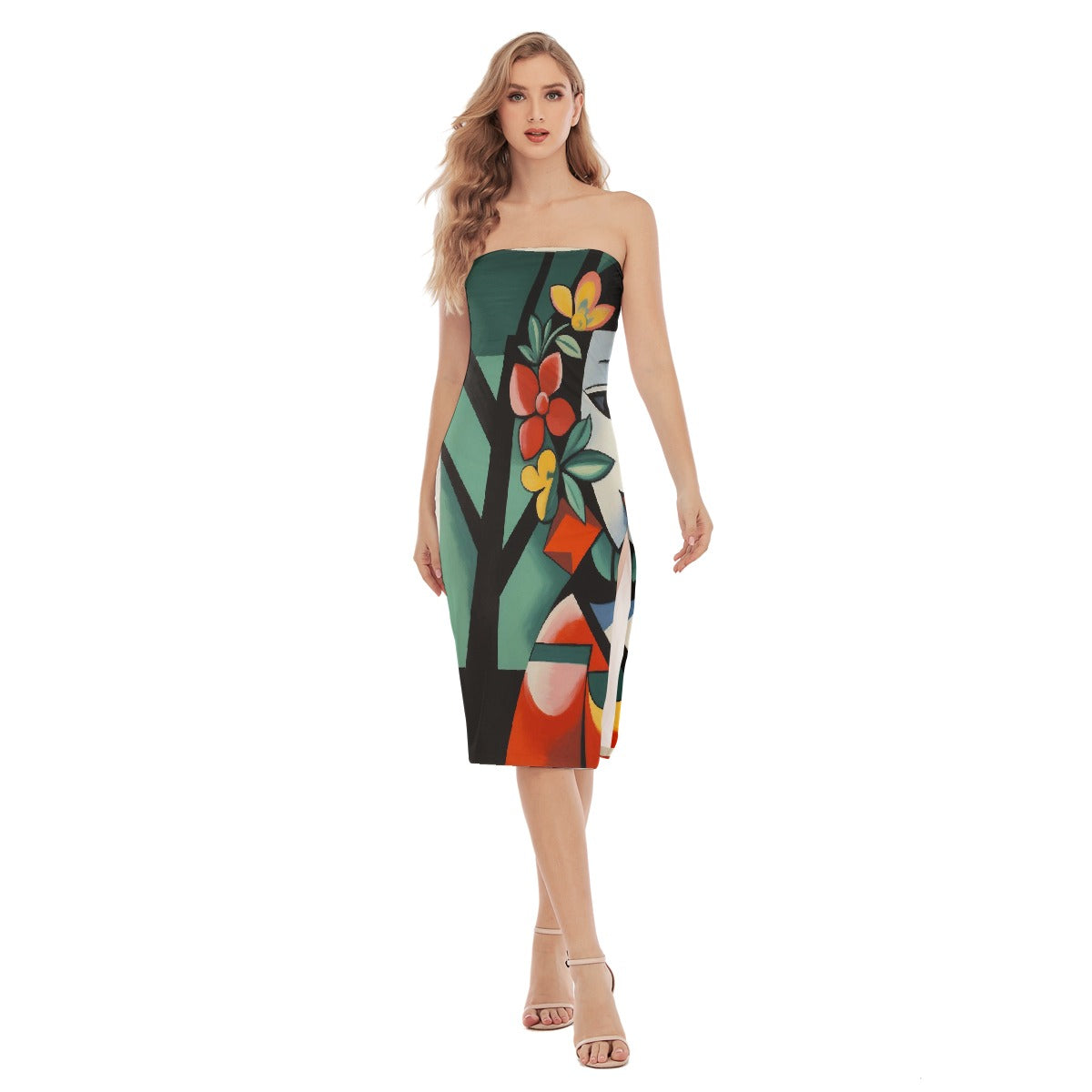 All-Over Print Women's Side Split Tube Top Dress