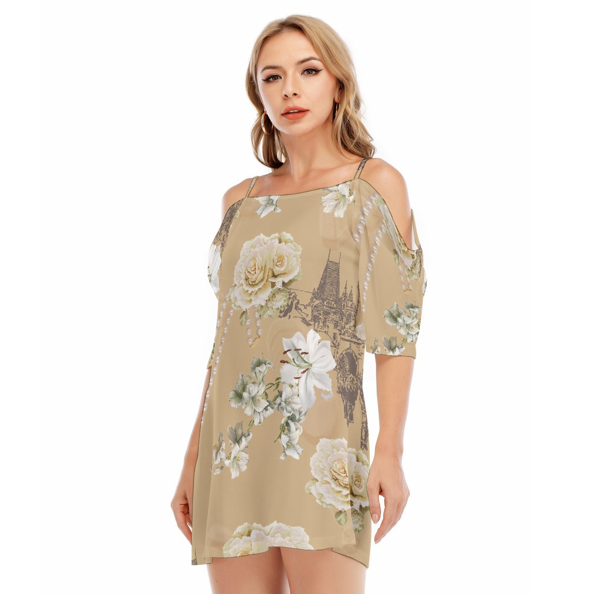 All-Over Print Women's Off-shoulder Cami Dress