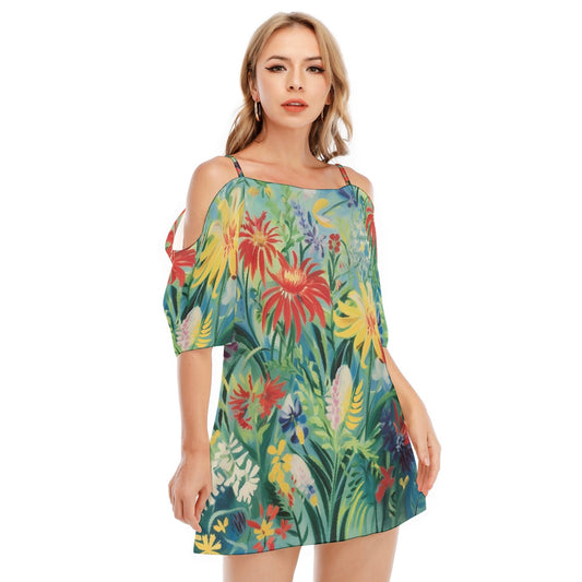 All-Over Print Women's Off-shoulder Cami Dress