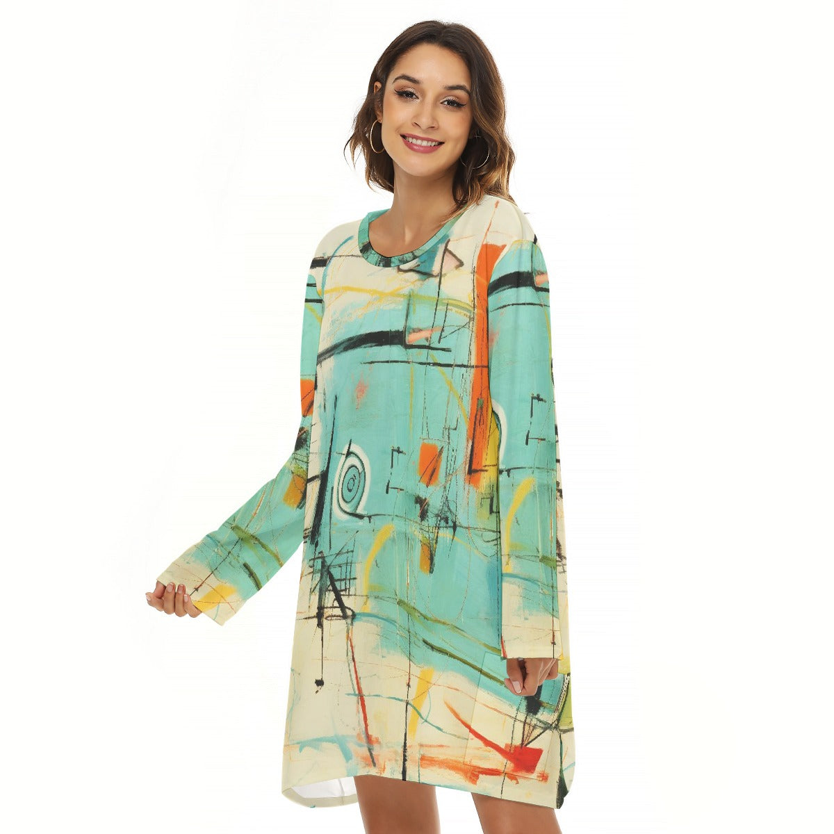 All-Over Print  Women's Loose Crew Neck Dress