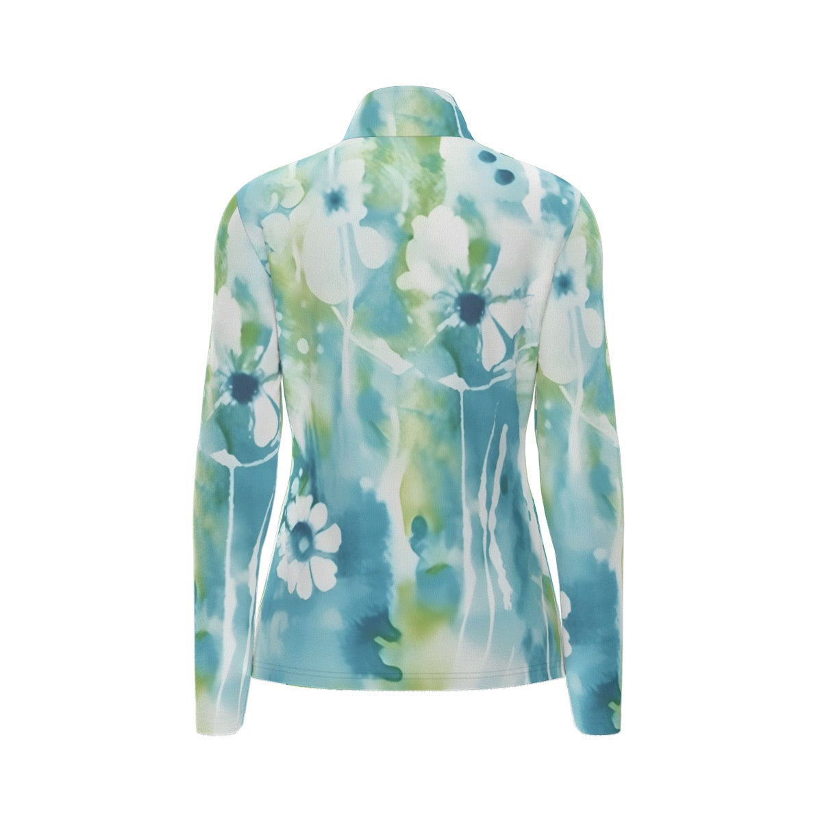 All-Over Print Women's Sports Collar Jersey With Long Sleeve