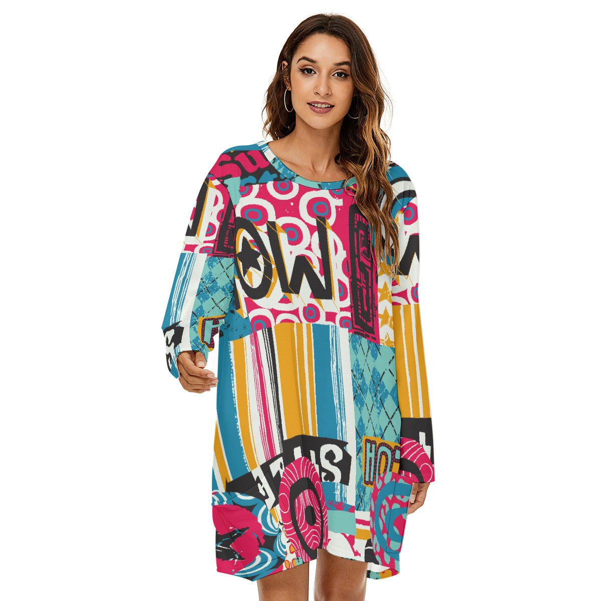 All-Over Print  Women's Loose Crew Neck Dress