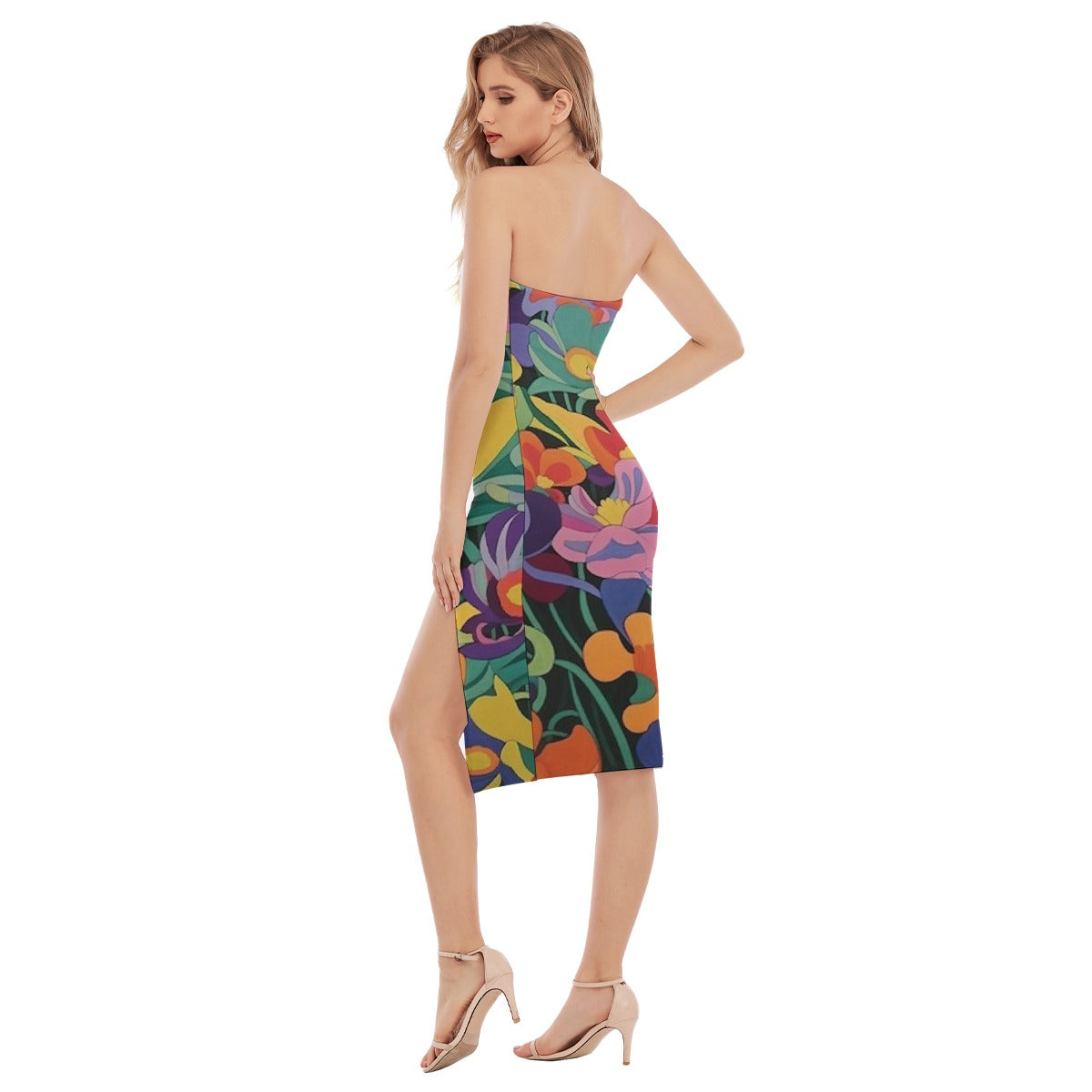 All-Over Print Women's Side Split Tube Top Dress