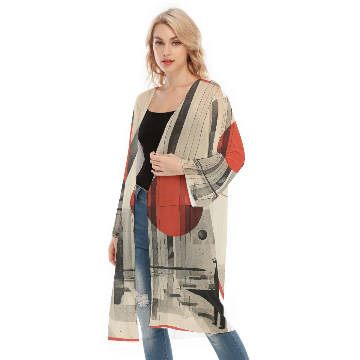 All- Over Print Women's Long Sleeve Mesh Cardigan