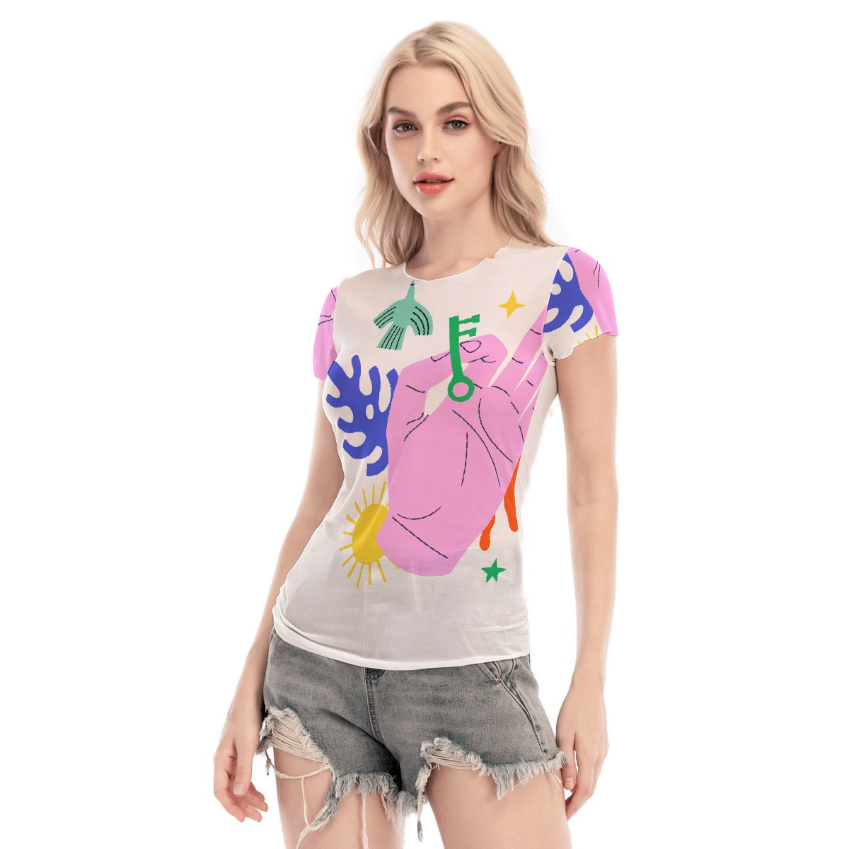 All-Over Print Women's Short Sleeve Mesh Blouse